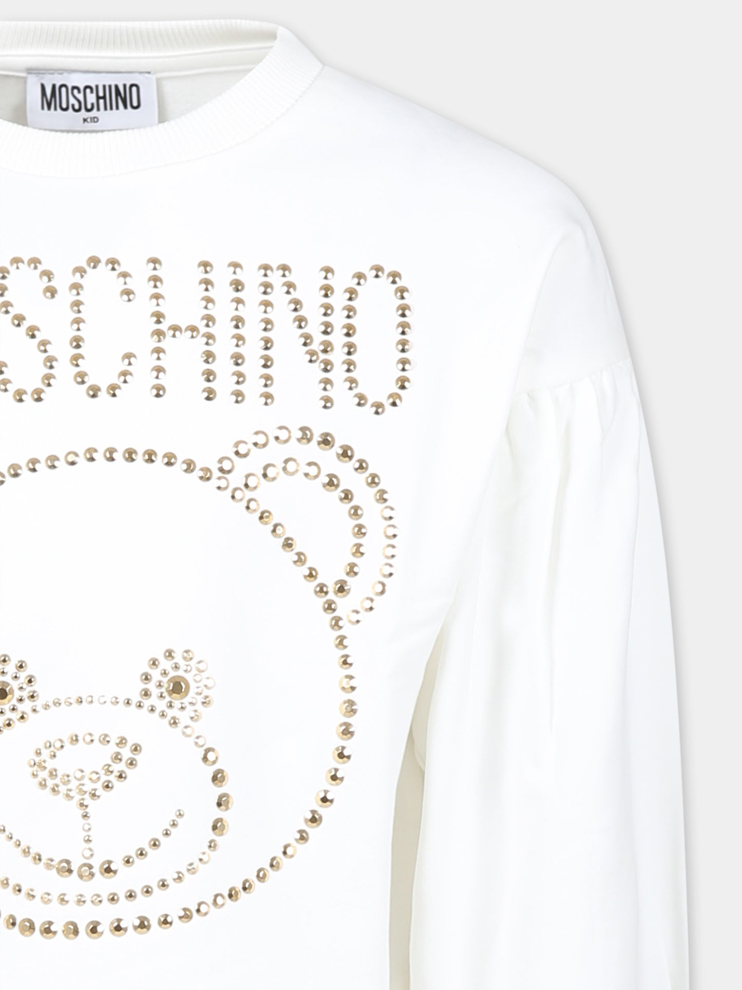 Felpa avorio per bambina con Teddy Bear e borchie,Moschino Kids,HDF05R LDA11 10063