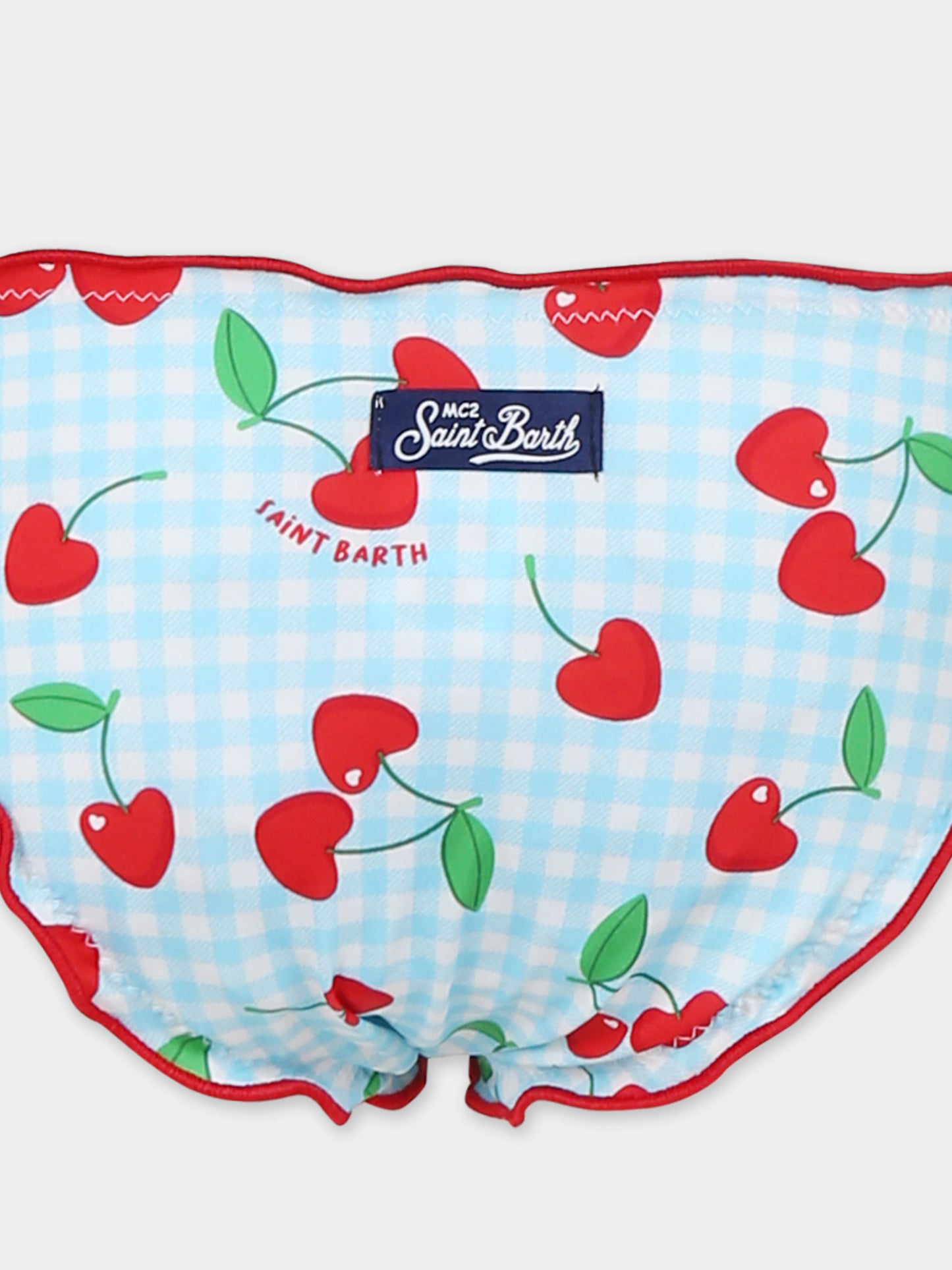 Light blue bikini for girl with cherries