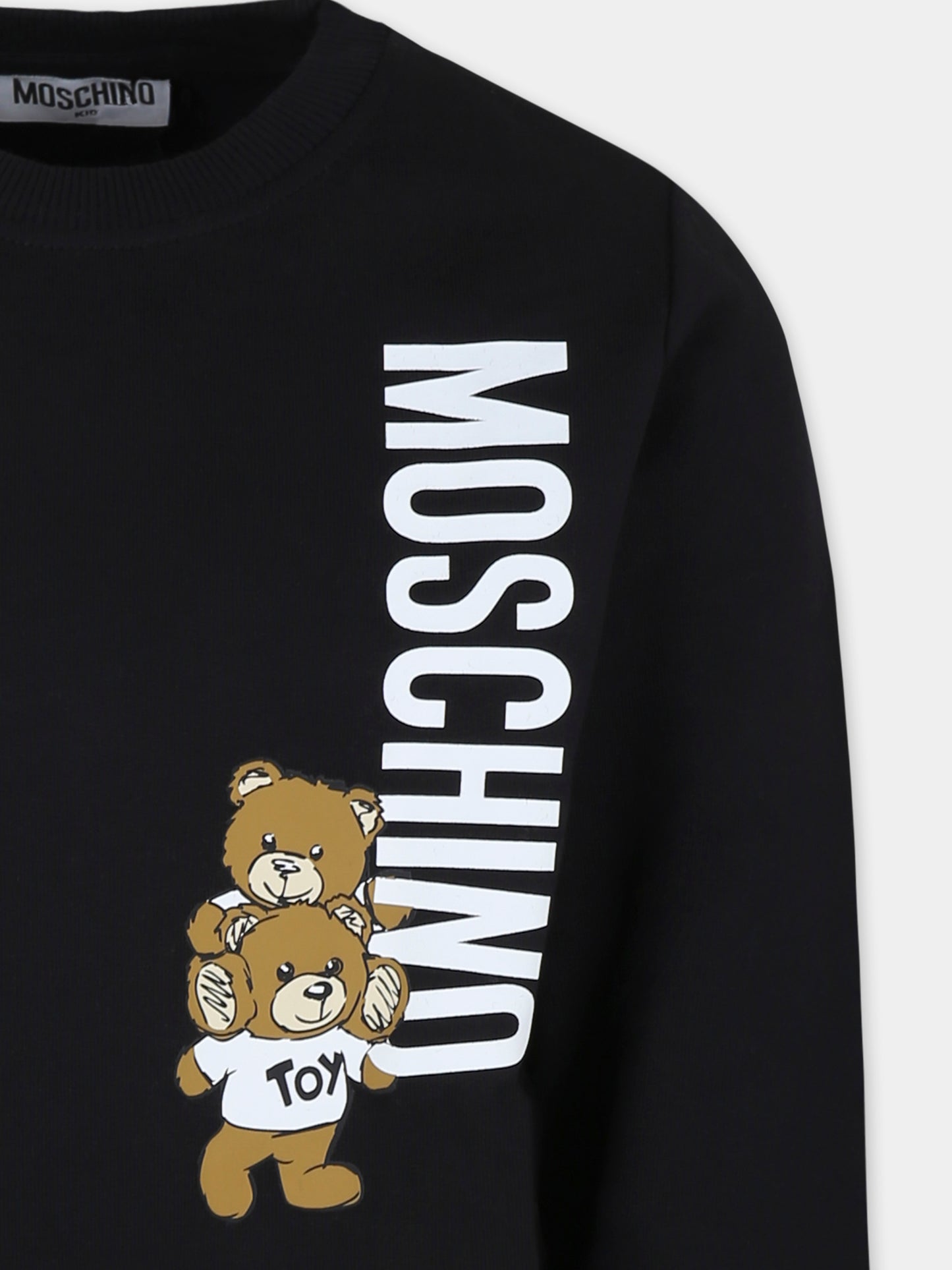 Felpa nera per bambini con Teddy Bears e logo,Moschino Kids,H8F05R LCA14 60100