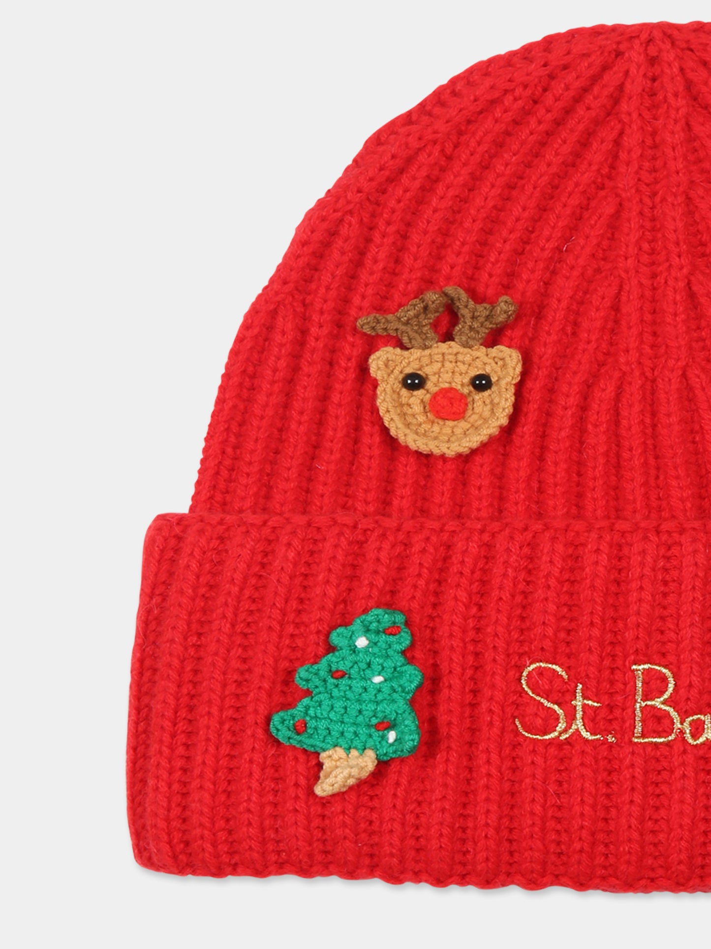 Berretto rosso per bambini con logo e ricami,Mc2 Saint Barth,WENG020 00190E