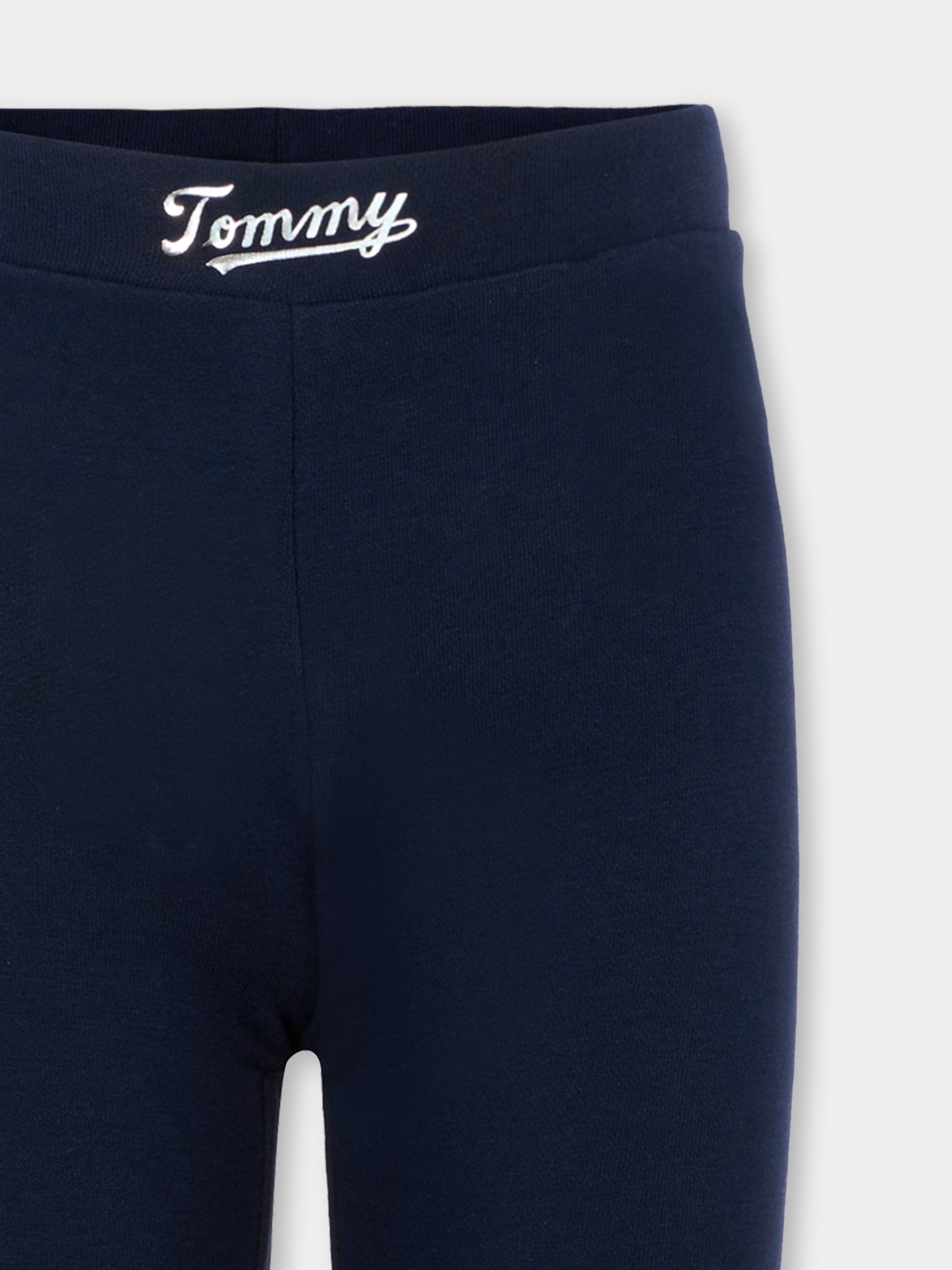 Leggings blu per bambina con logo argentato,Tommy Hilfiger Junior,25CTHKG0KG08628 C1G