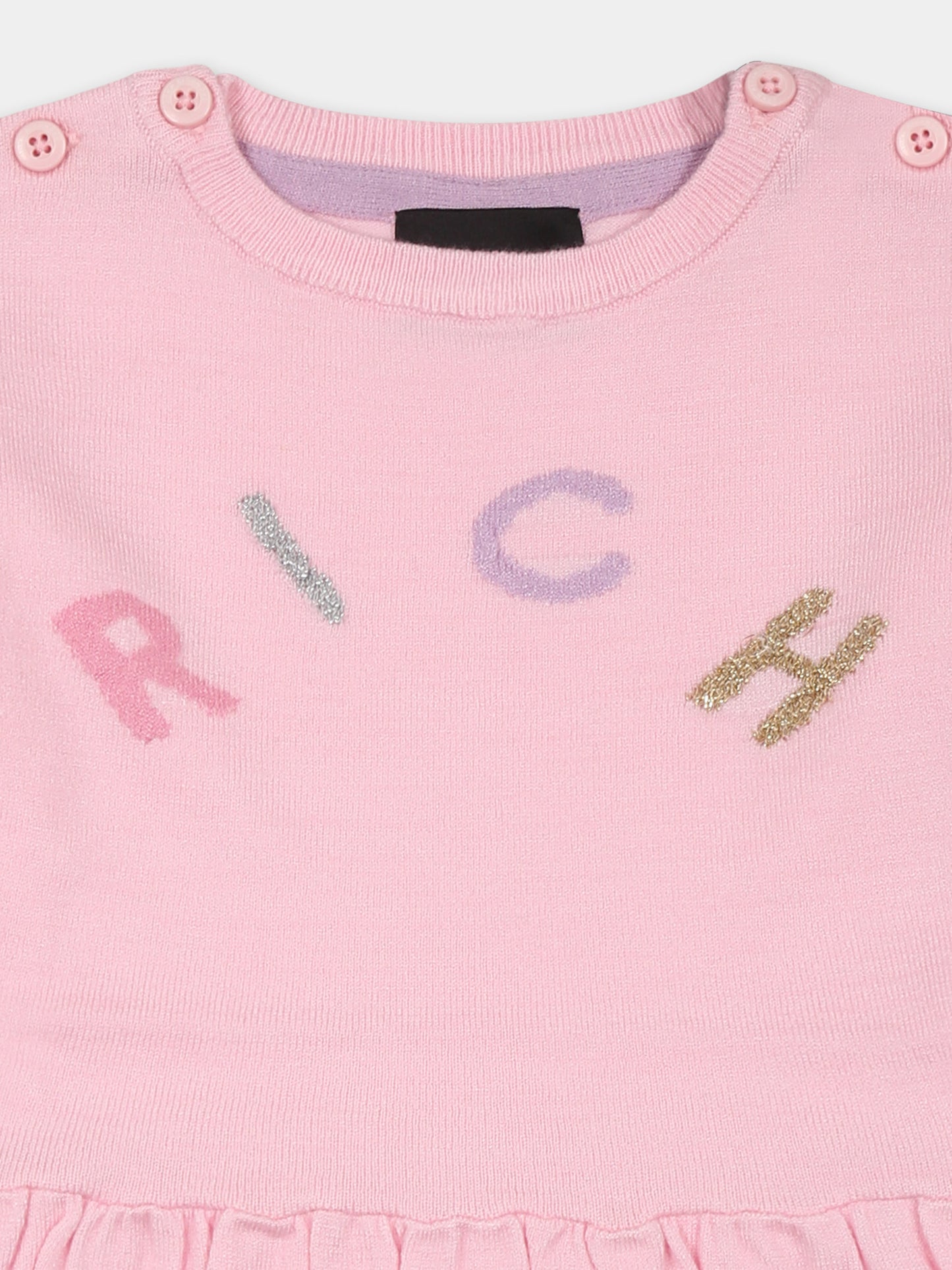Vestito rosa per neonata con logo,Richmond,RIA24056VE PINK LIGHT