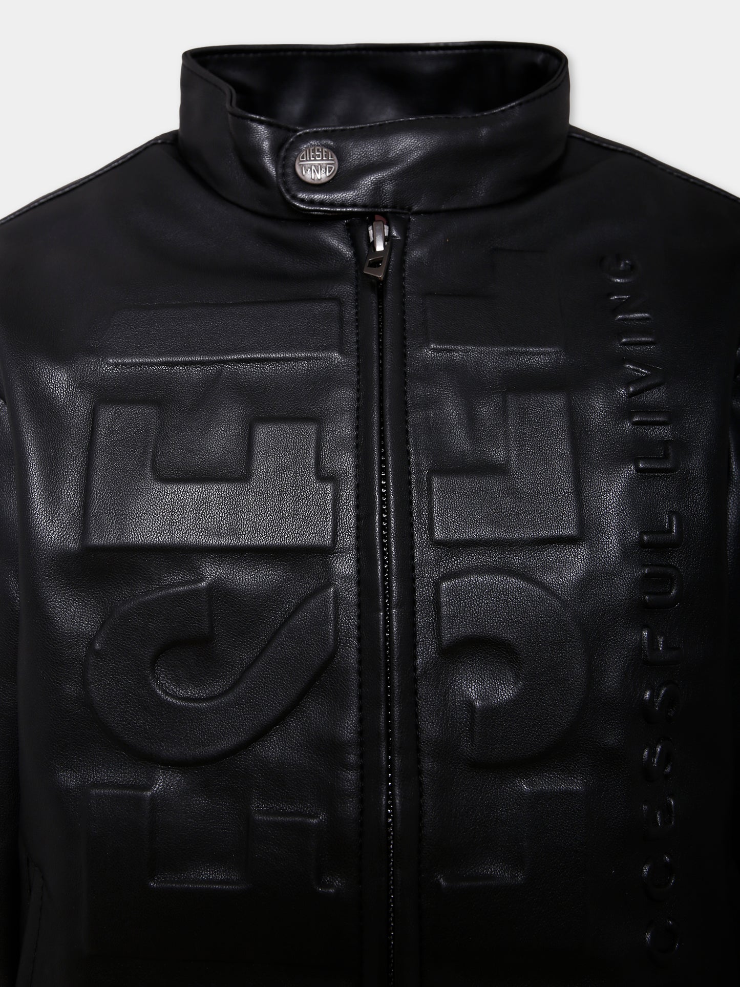 Giubbotto in ecopelle nero per bambino con logo,Diesel,J02404-KXB9D-K900