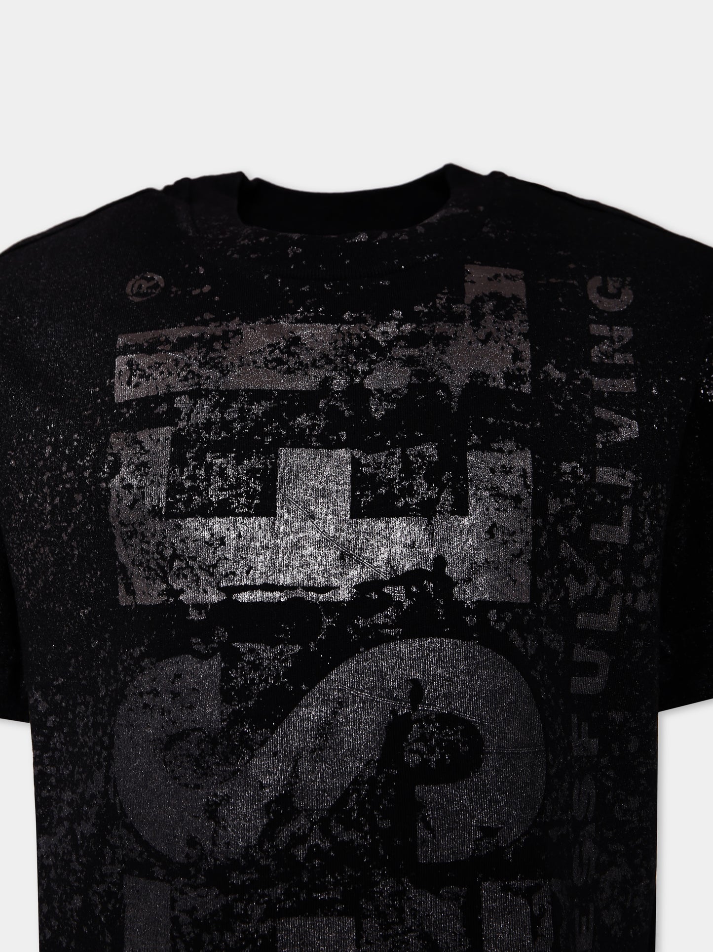 T-shirt nera per bambino con logo,Diesel,J02479-KYAZW-K900