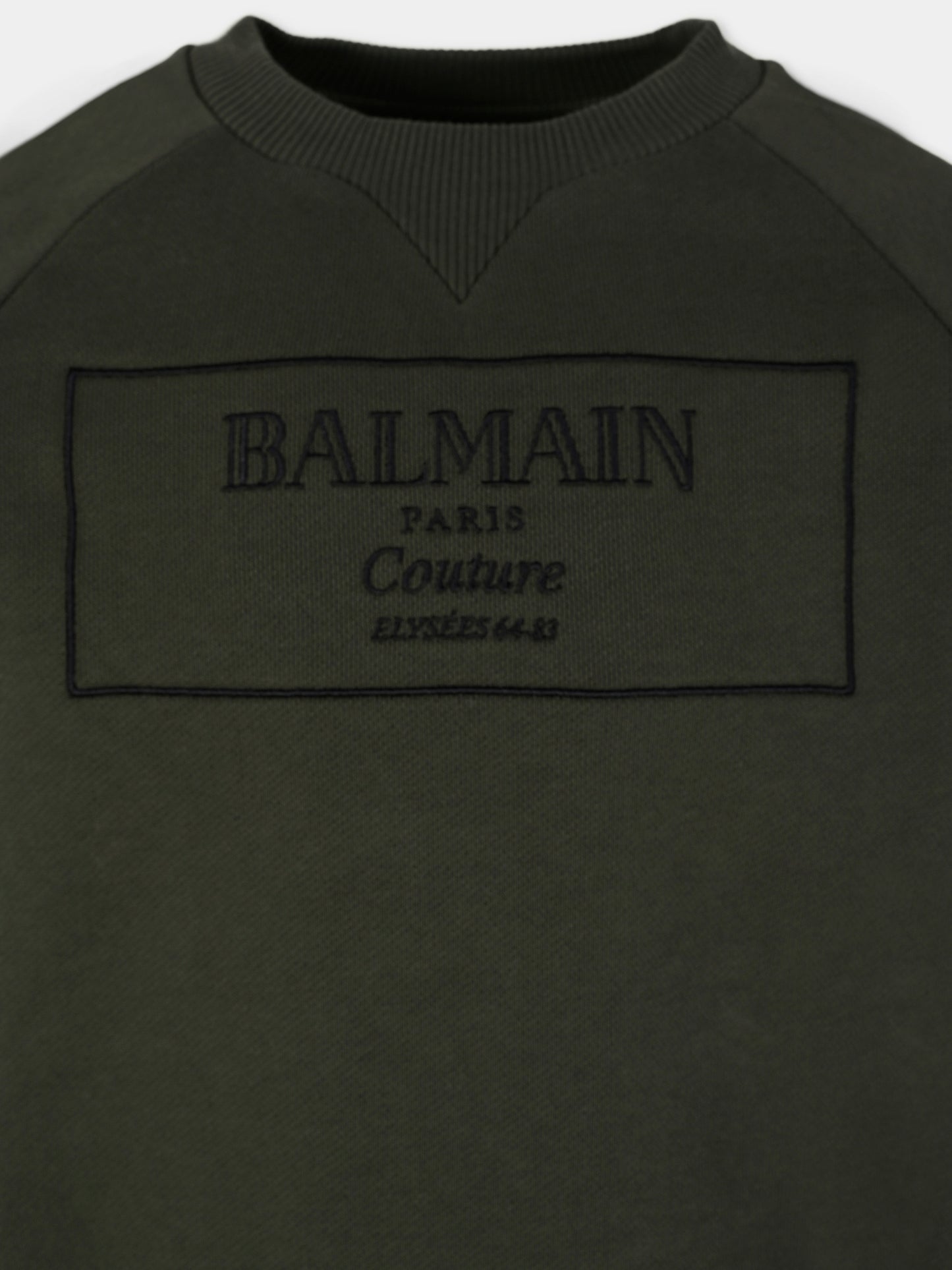 Felpa verde per bambino con logo,Balmain Kids,BX4P80-Z3183 762NE