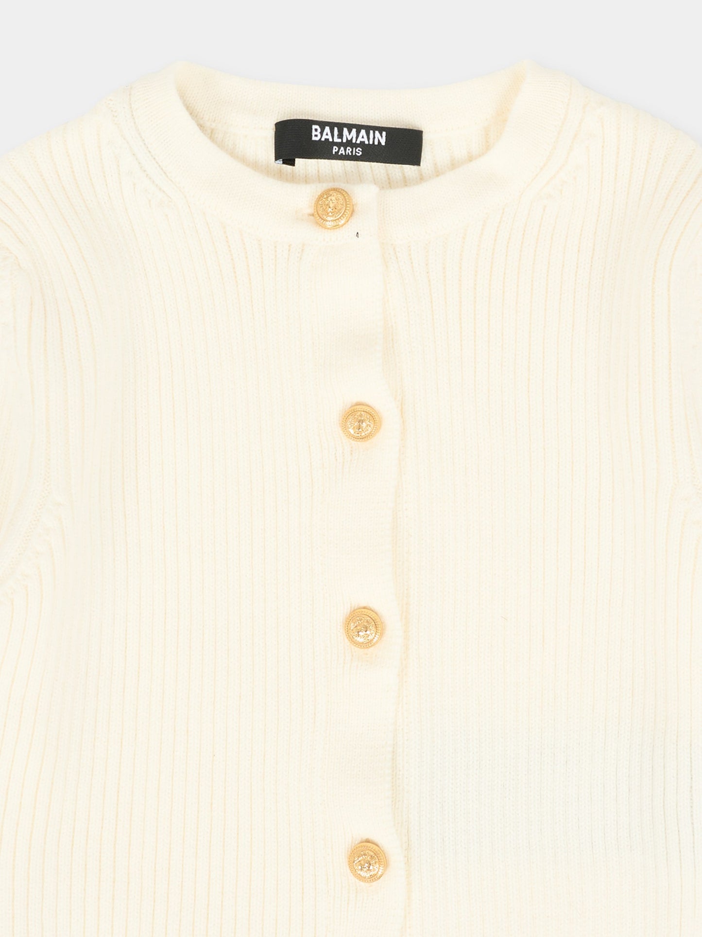 Cardigan avorio per neonata con logo,Balmain Kids,BX9020-Z3297 102NE