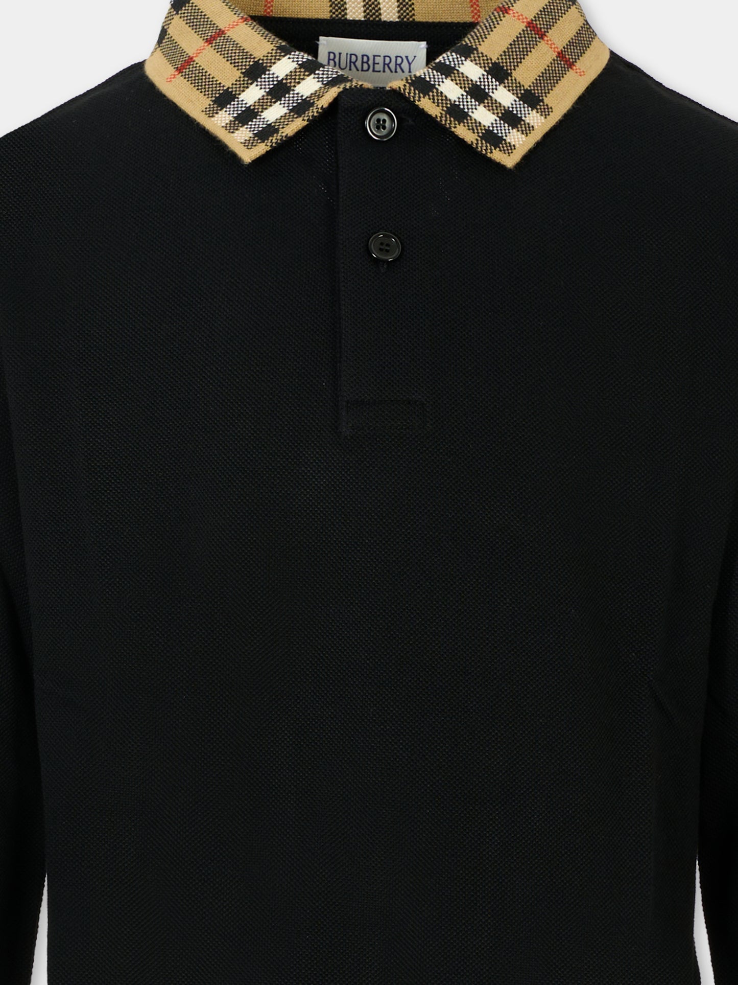 Polo nera per bambino con check vintage,Burberry Kids,8113279 A1189