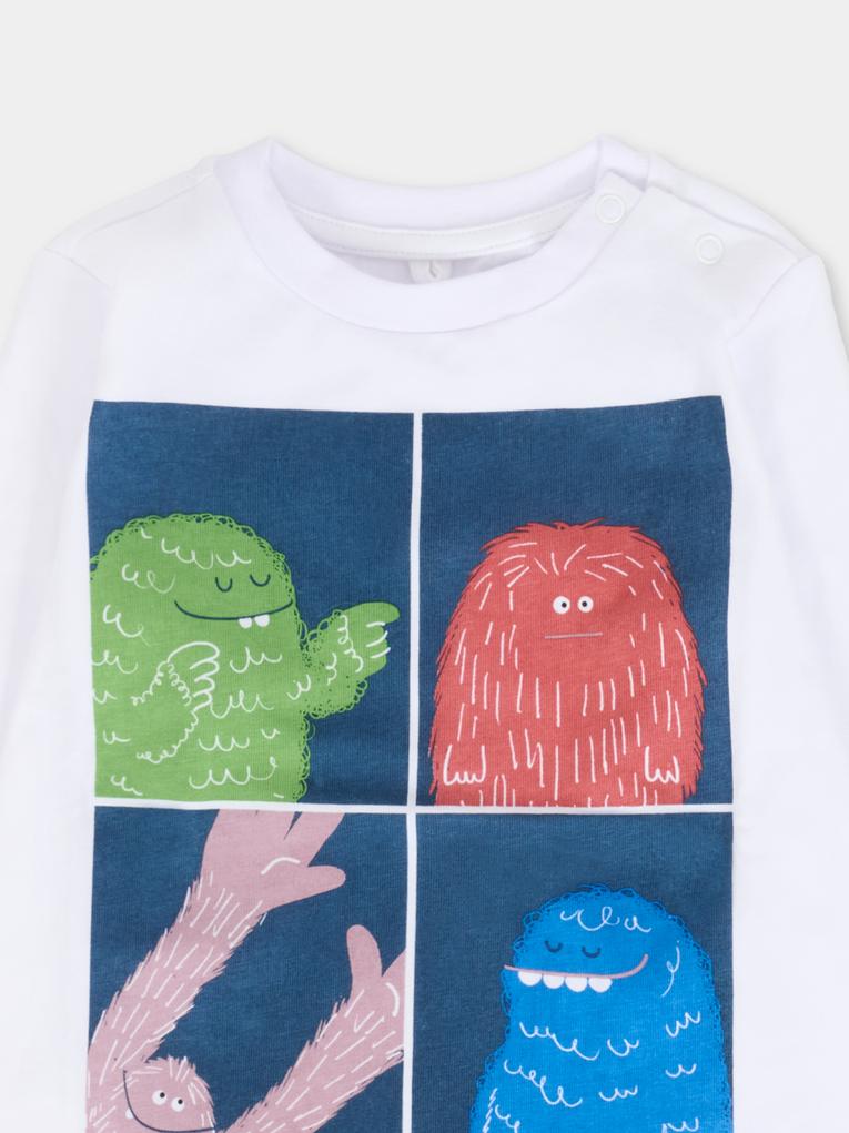 T-shirt bianca per neonato con Yeti,Stella Mccartney Kids,TX8550 Z0434 100