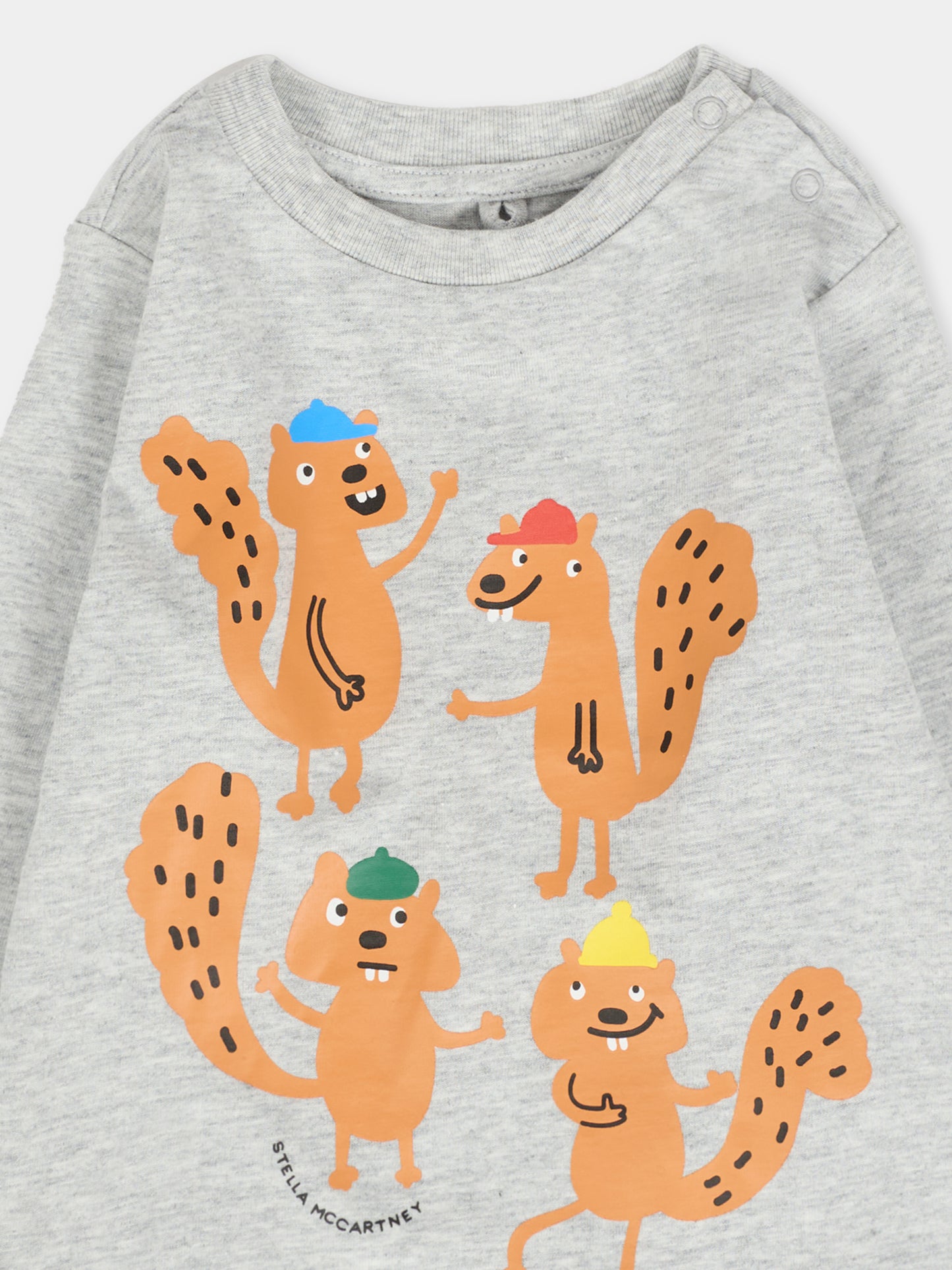 T-shirt grigia per neonato con scoiattoli,Stella Mccartney Kids,TX8580 Z0434 807