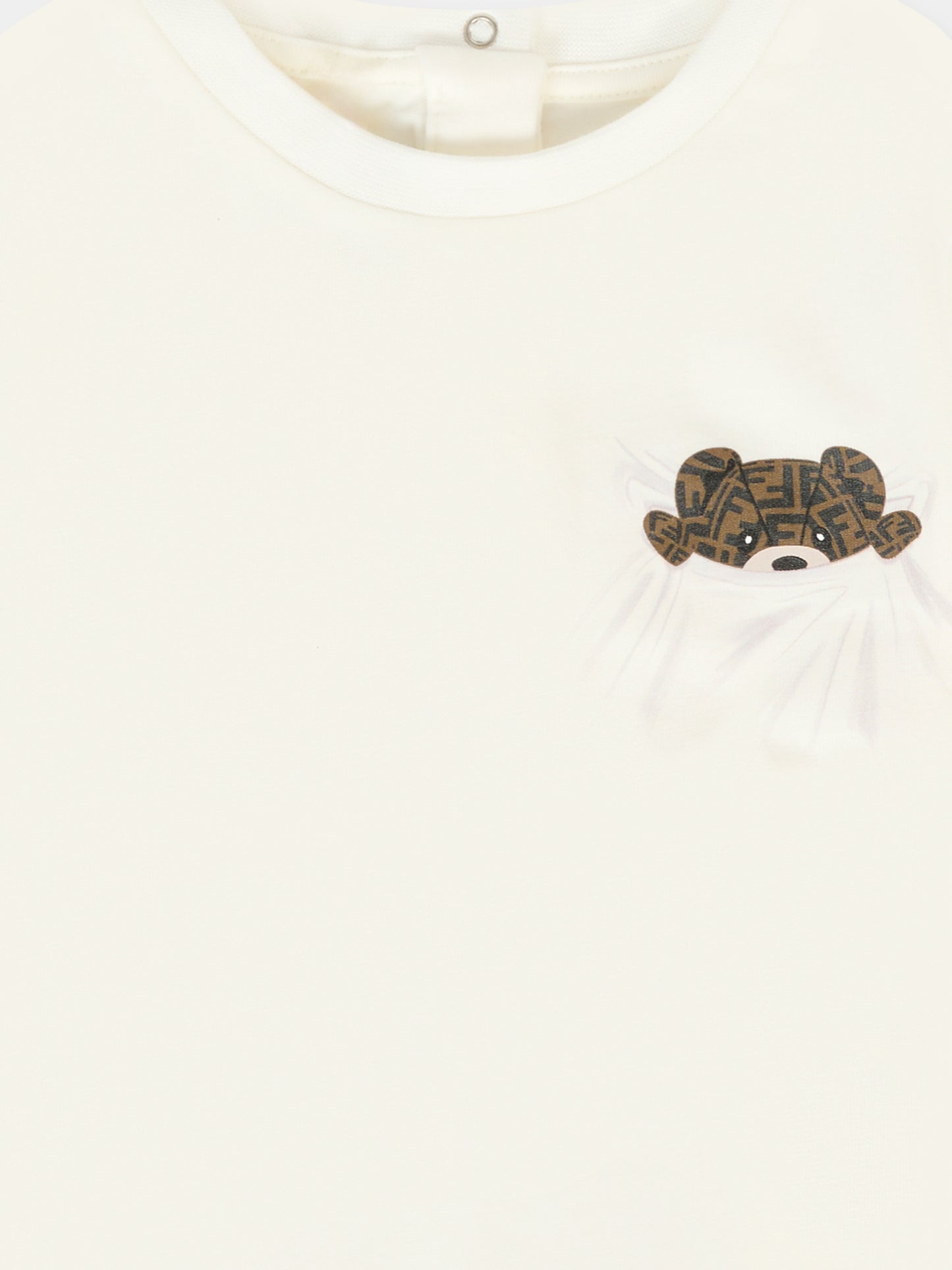 T-shirt bianca per neonati con orsetto Fendi,Fendi Kids,BUI100 ST8 F0TU9