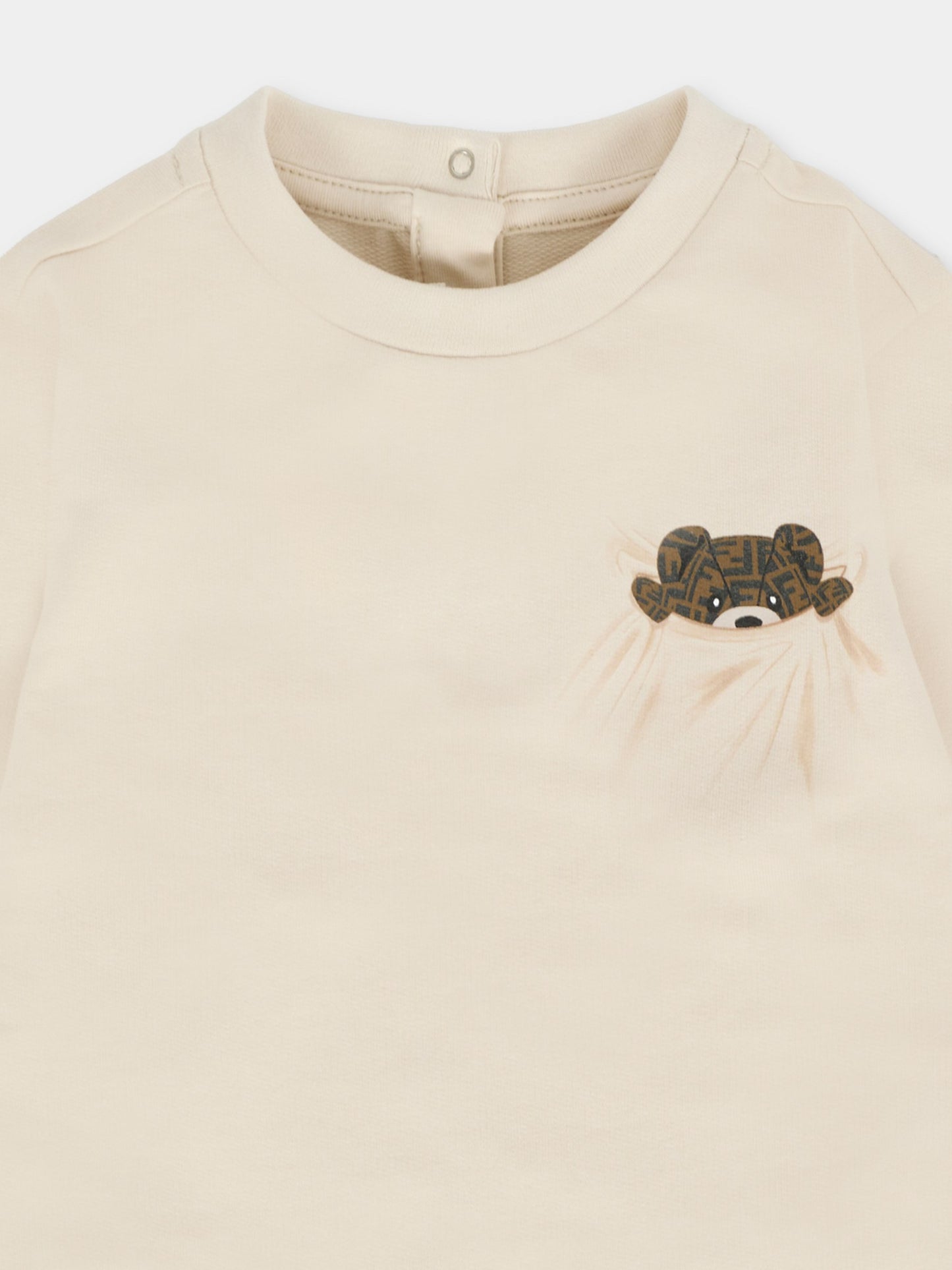 Felpa beige per neonati con orsetto Fendi,Fendi Kids,BUH088 8RA F19J5
