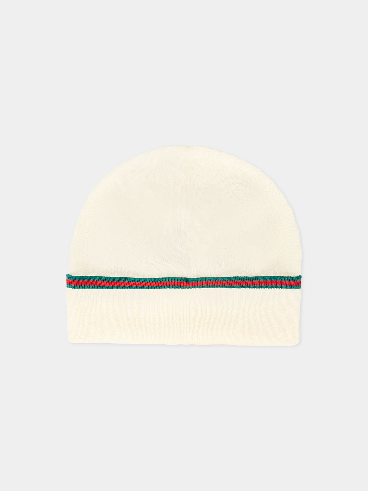 Berretto avorio per neonati con dettaglio Web,Gucci Kids,828915 3K206 9166