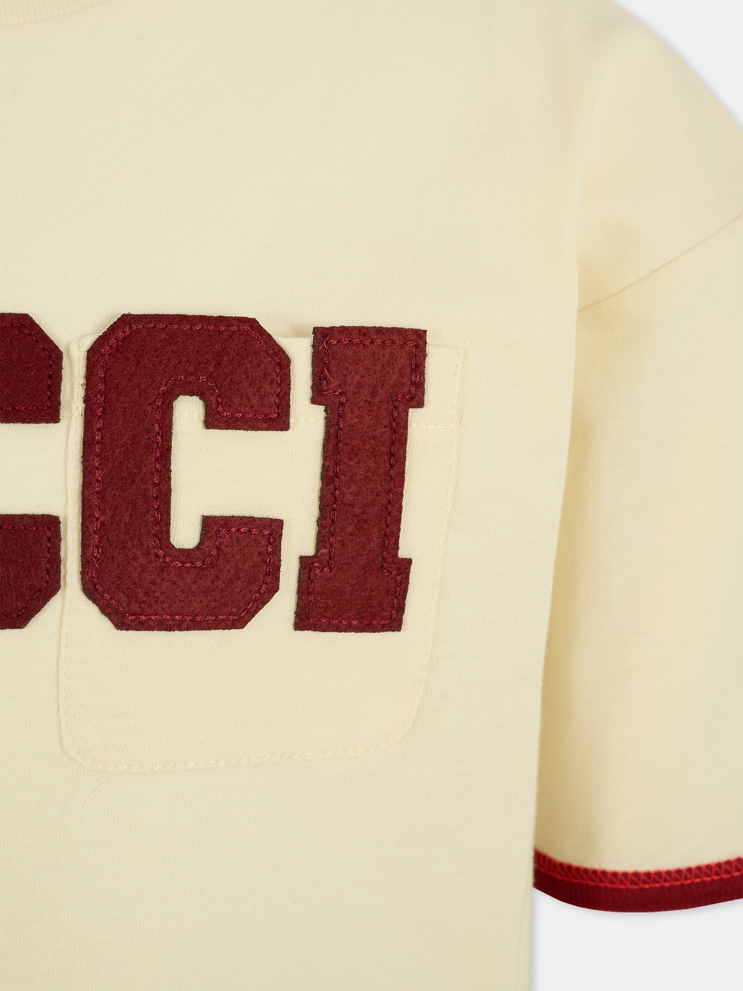 T-shirt avorio per bambino con patch Gucci,Gucci Kids,825187 XJHBE 9051