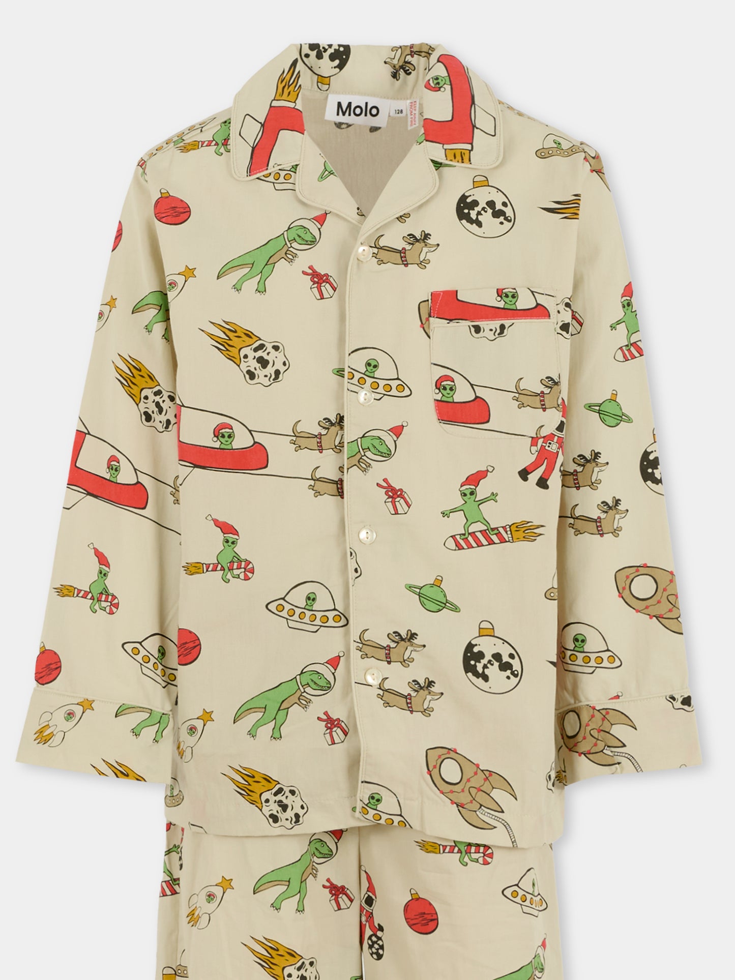 Pigiama Lex beige per bambino con alieno natalizio,Molo,6W25R503 9470