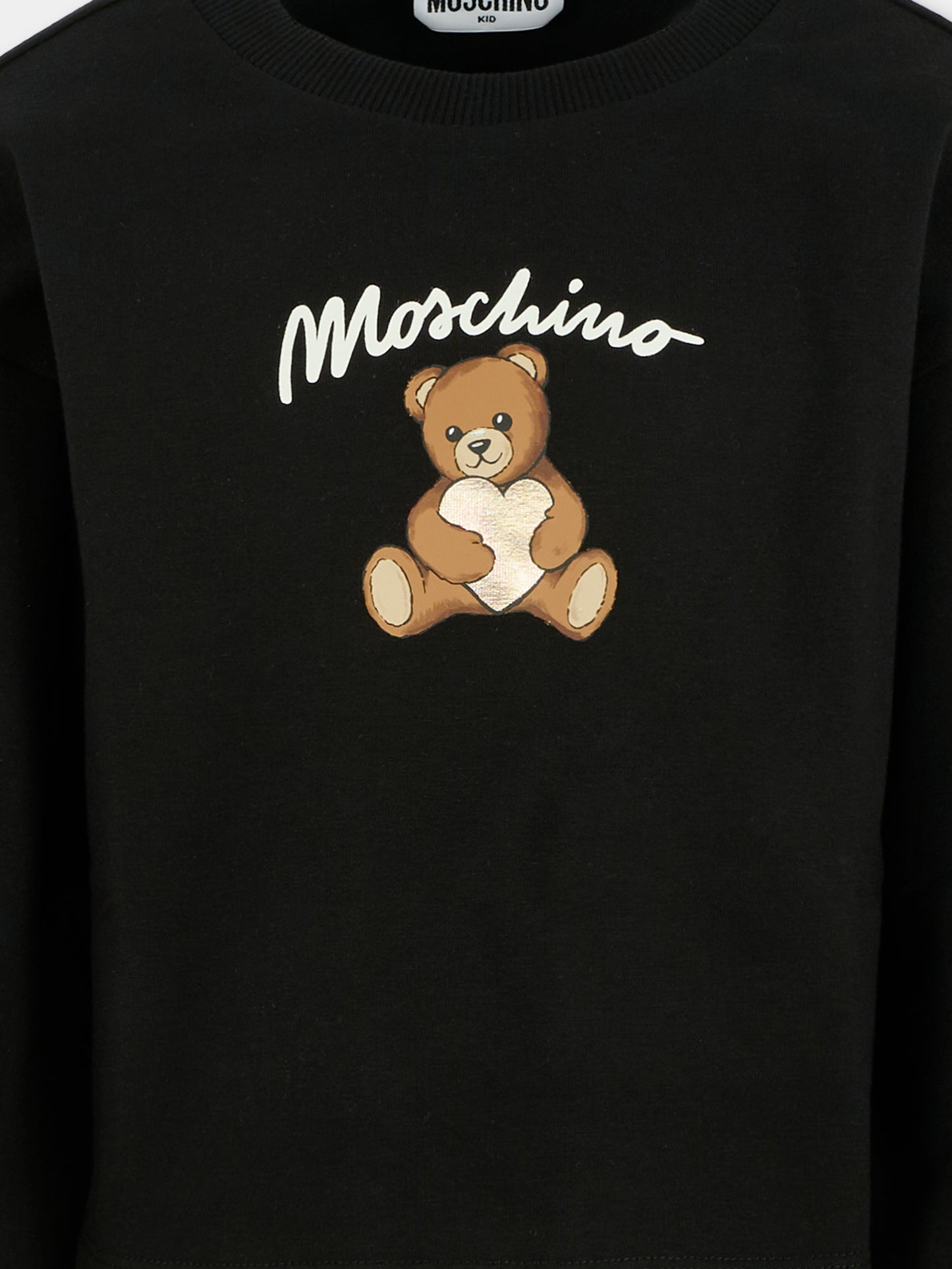 Felpa crop nera per bambina con Teddy Bear e cuore,Moschino Kids,HDF06E LDA14 60100
