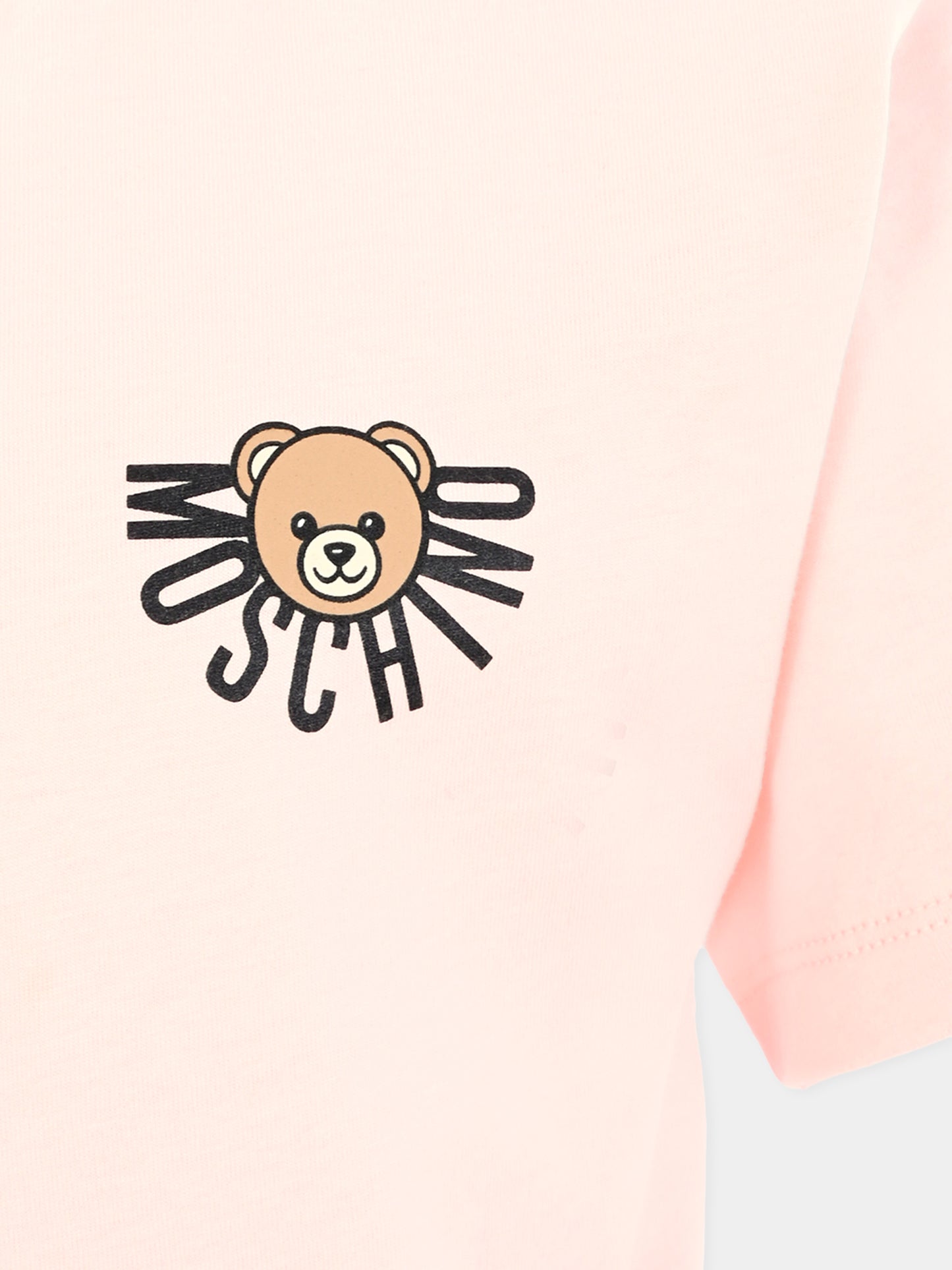 T-shirt rosa per bambina con logo e Teddy Bear,Moschino Kids,HOM05G LAA10 50209