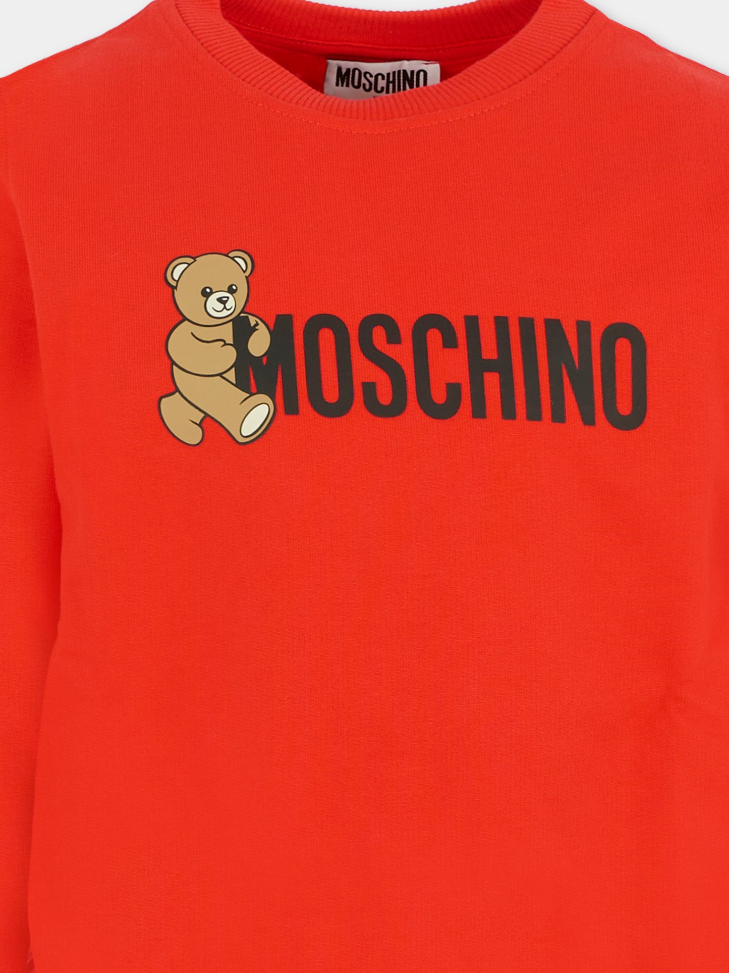 Felpa rossa per bambini con Teddy Bear,Moschino Kids,HPF08V LCA83 50109