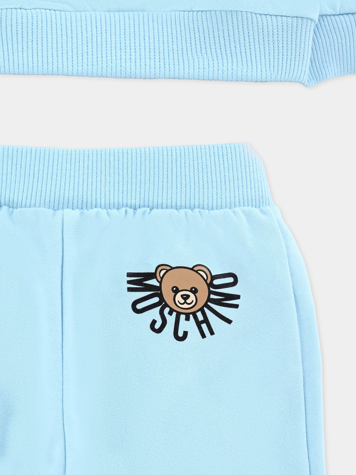 Completo celeste per neonato con logo e Teddy Bear,Moschino Kids,MUK05E LCA40 40304