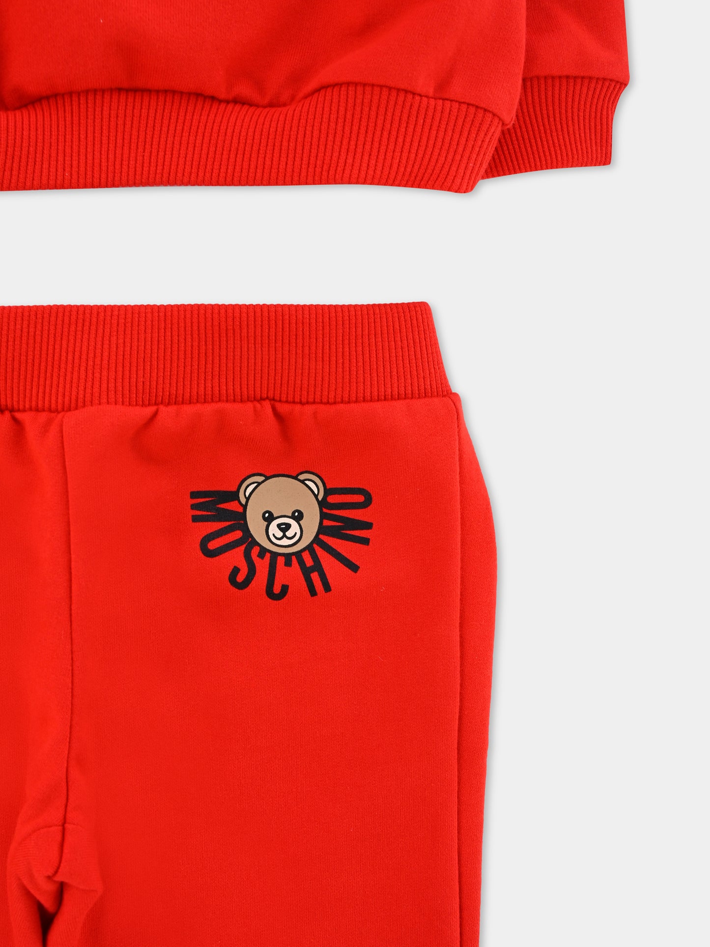Completo rosso per neonati con logo e Teddy Bear,Moschino Kids,MUK05E LCA40 50109