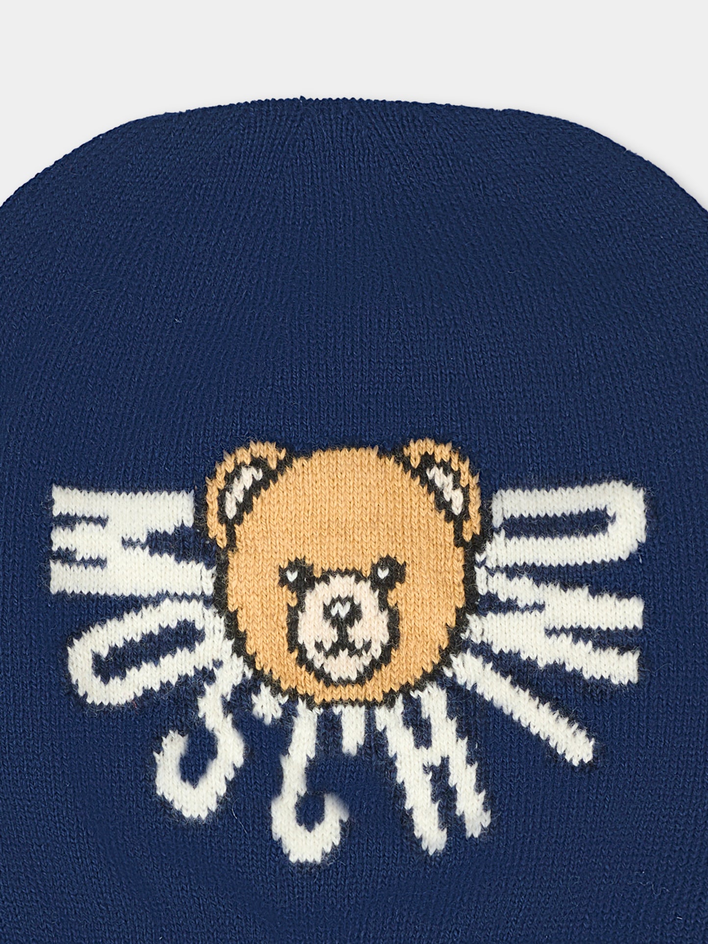 Berretto blu per neonato con Teddy Bear e logo,Moschino Kids,MUX05K LHE43 40016