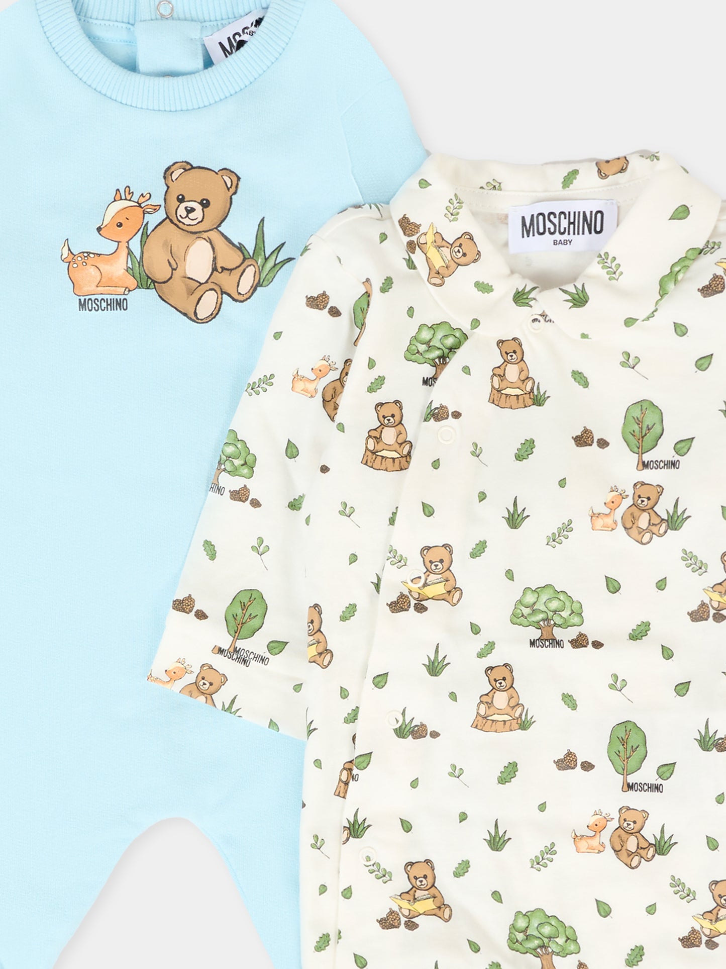 Set tutina bianco per neonato con Teddy Bear e cervo,Moschino Kids,MUY08E LAB2A 84927