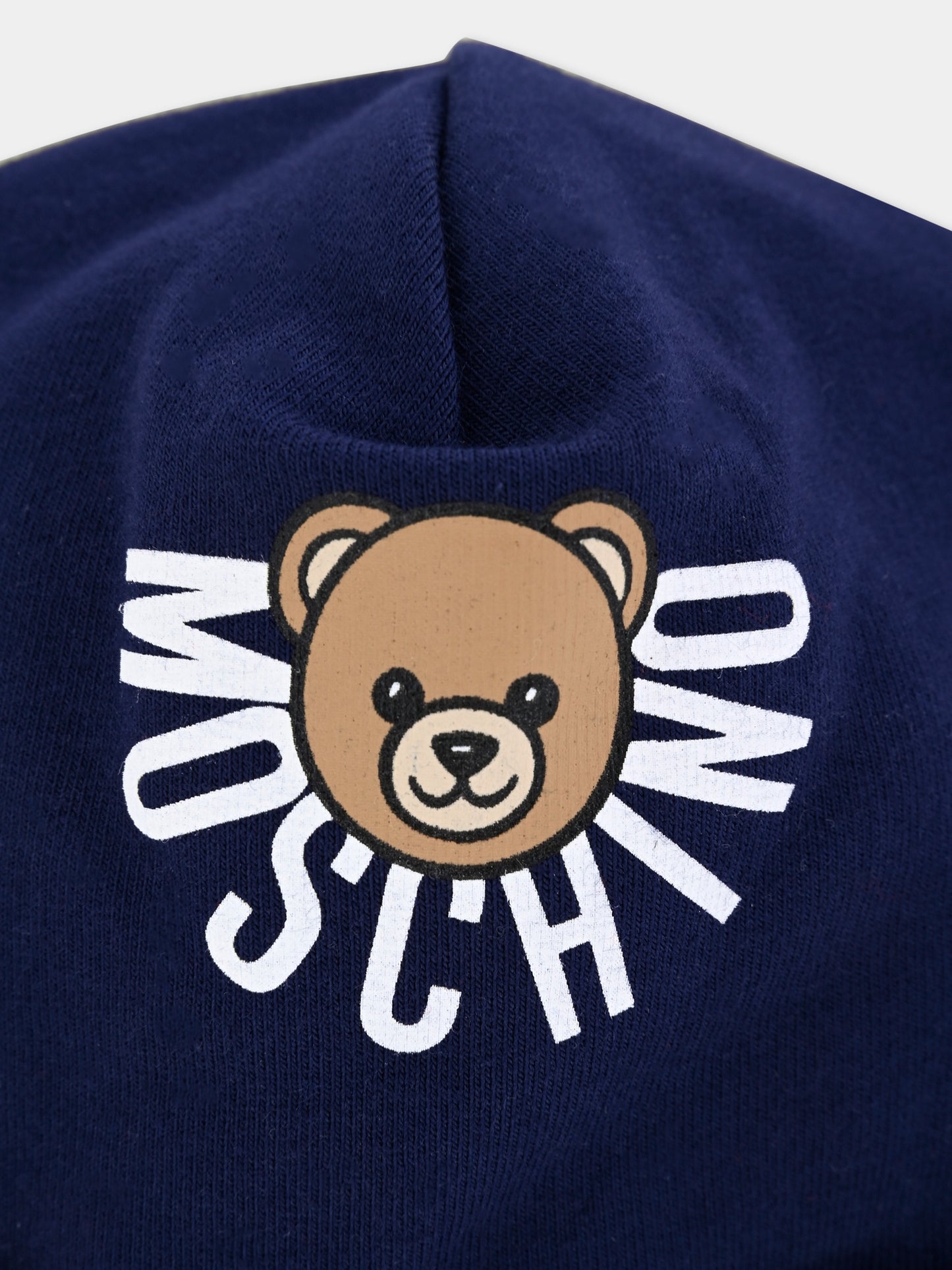 Berretto blu per neonato con Teddy Bear,Moschino Kids,MXX031 LDA17 40016