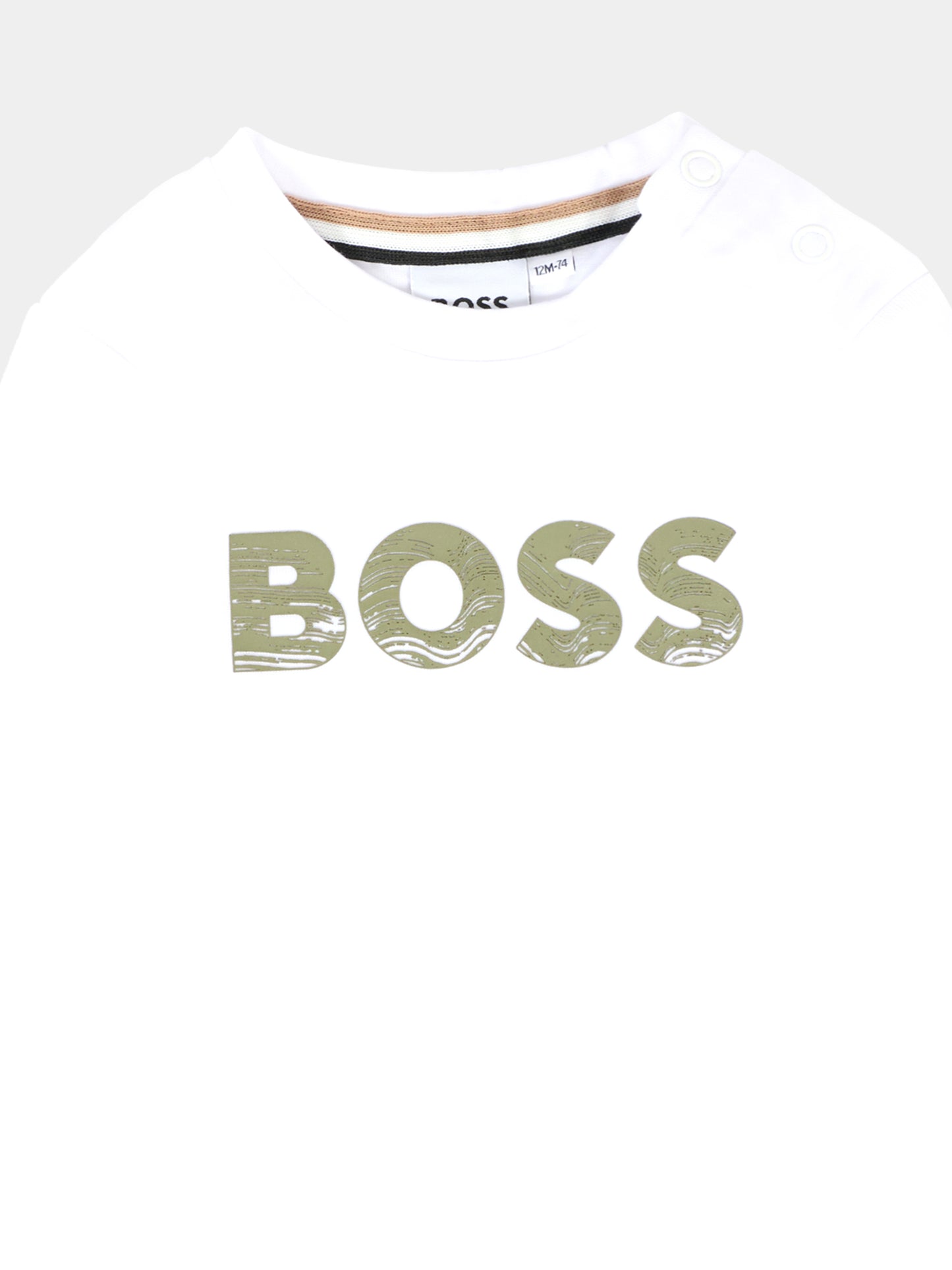 T-shirt bianca per neonato con logo verde,Boss,J52467 10P