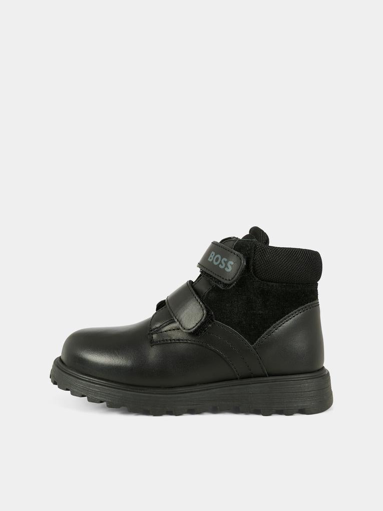 Stivaletti neri per neonato e bambino con logo,Boss,J52587 09B