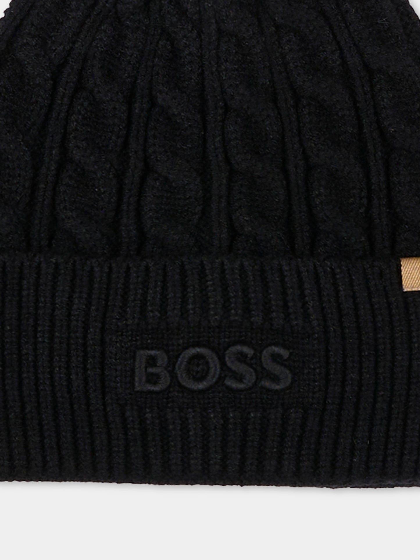 Berretto nero per bambino con logo,Boss,J52624 09B