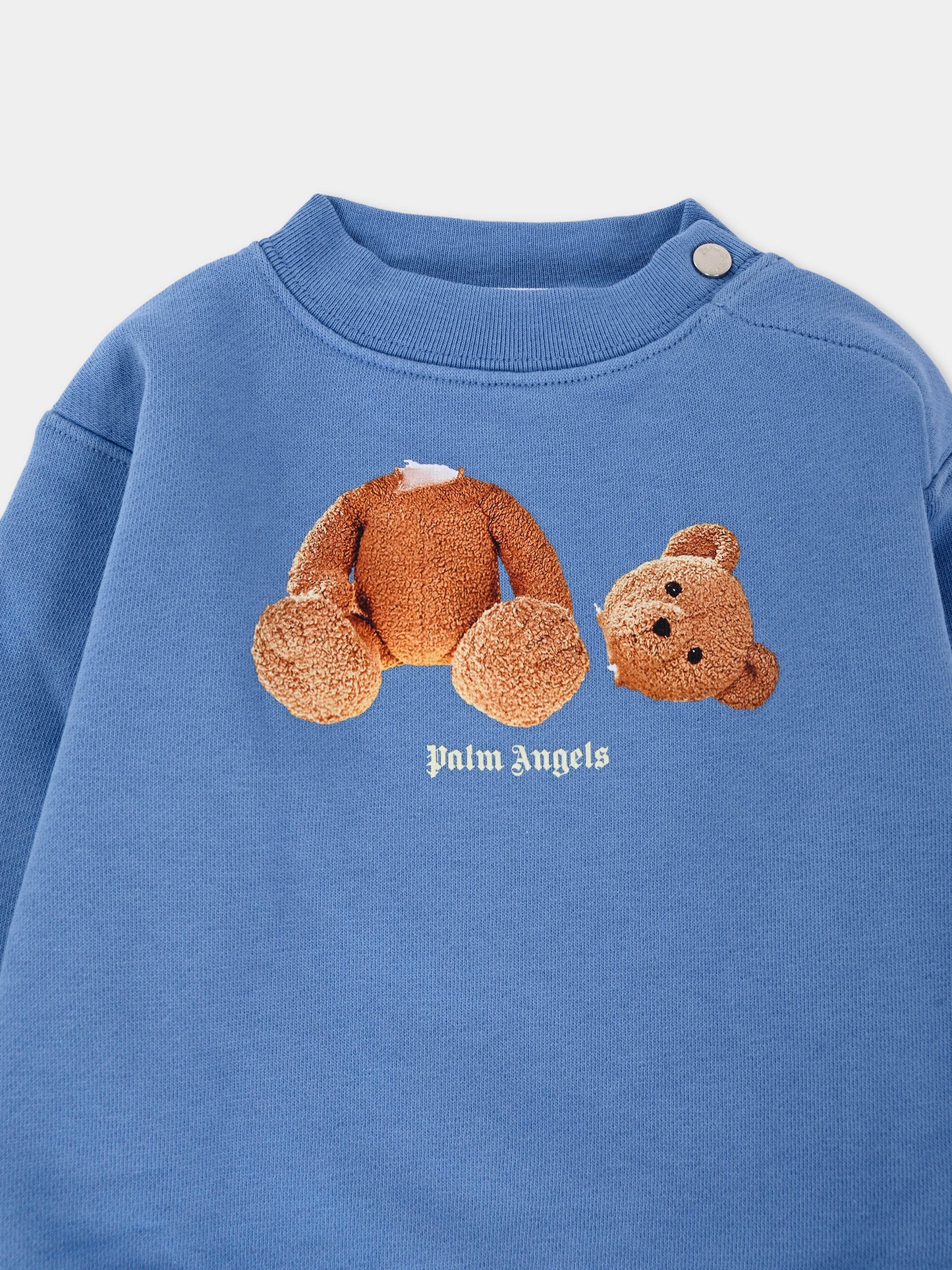 Felpa azzurra per neonato con orso,Palm Angels,PBXC001F25FLE0014260