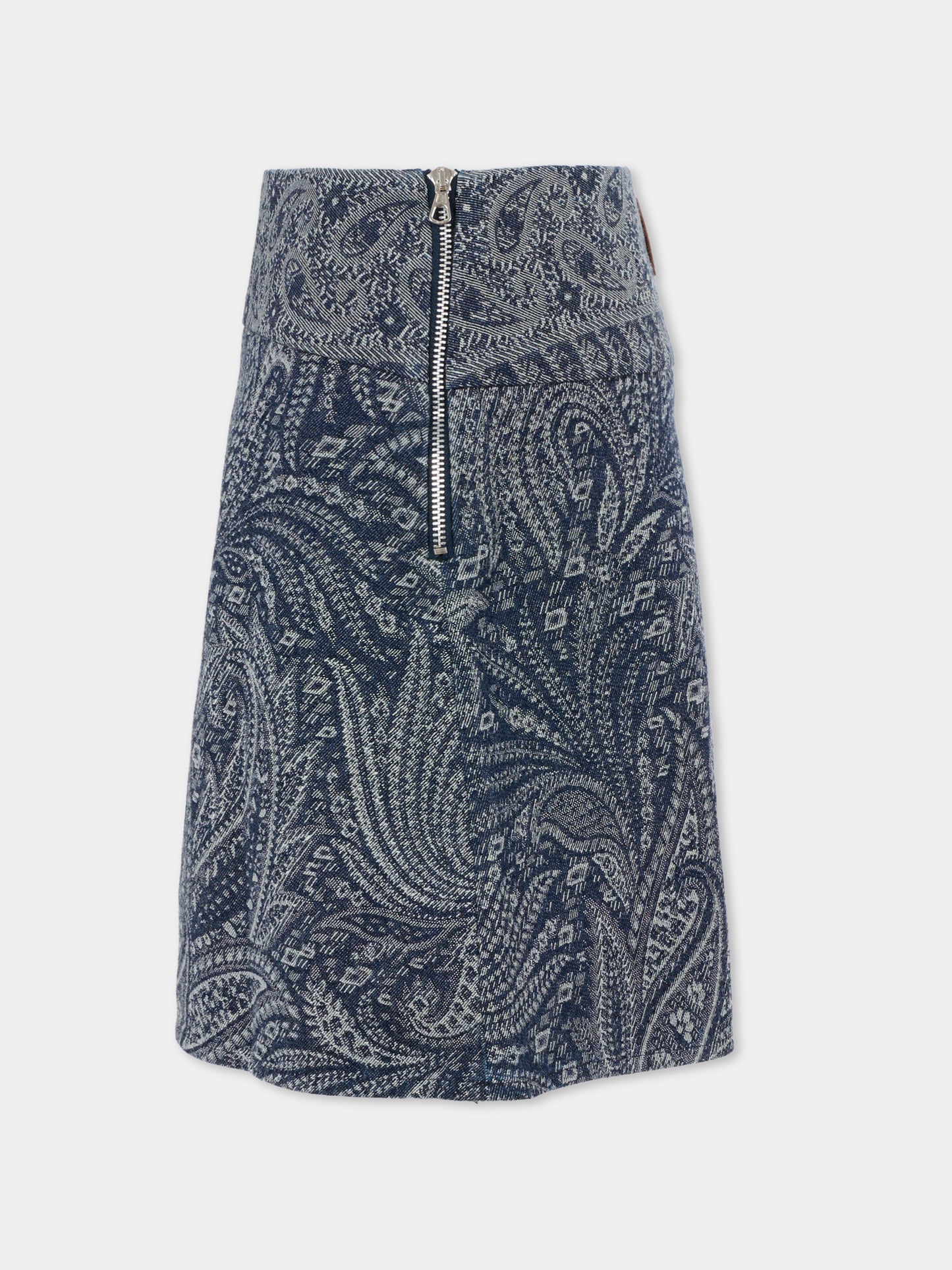 Gonna denim per bambina con stampa paisley,Etro,GX7A00 D0122 620BC