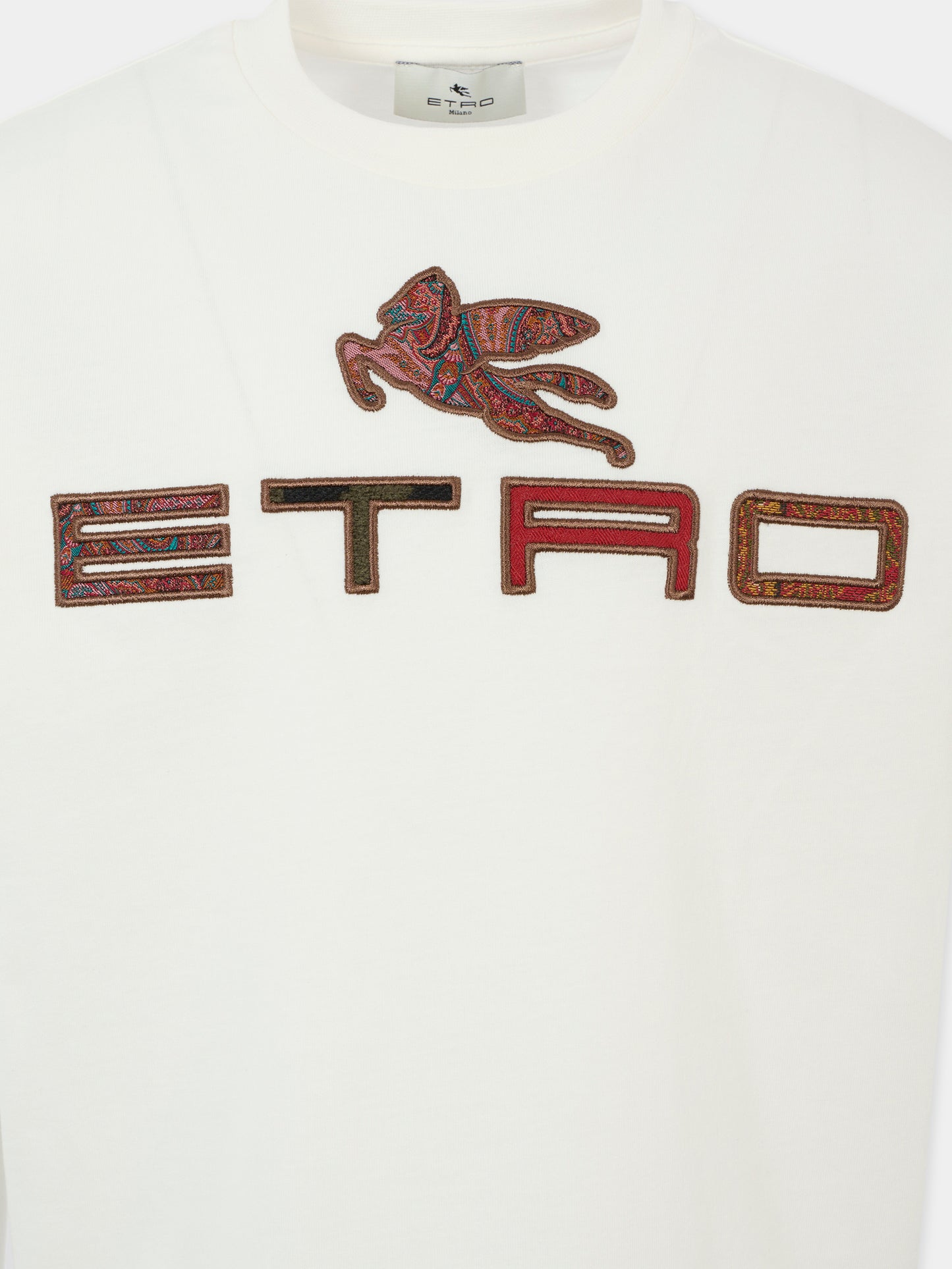 T-shirt avorio per bambini con logo e Pegaso,Etro,GX8P21 Z2904 101