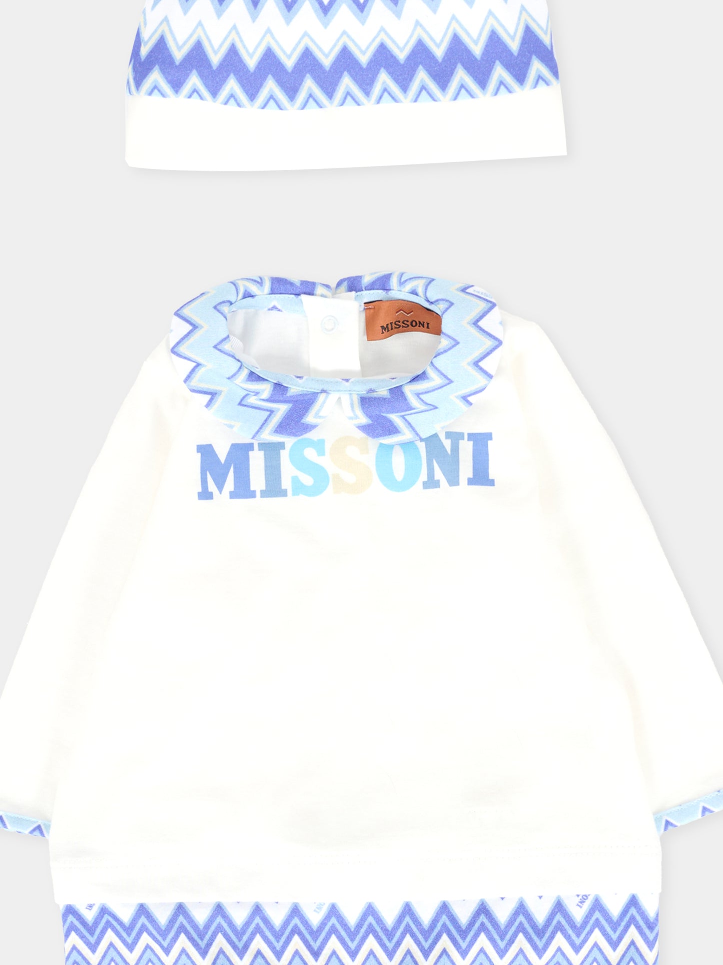 Set tutina azzurro per neonato con logo e motivo chevron,Missoni,MXB510-J0177 101CE