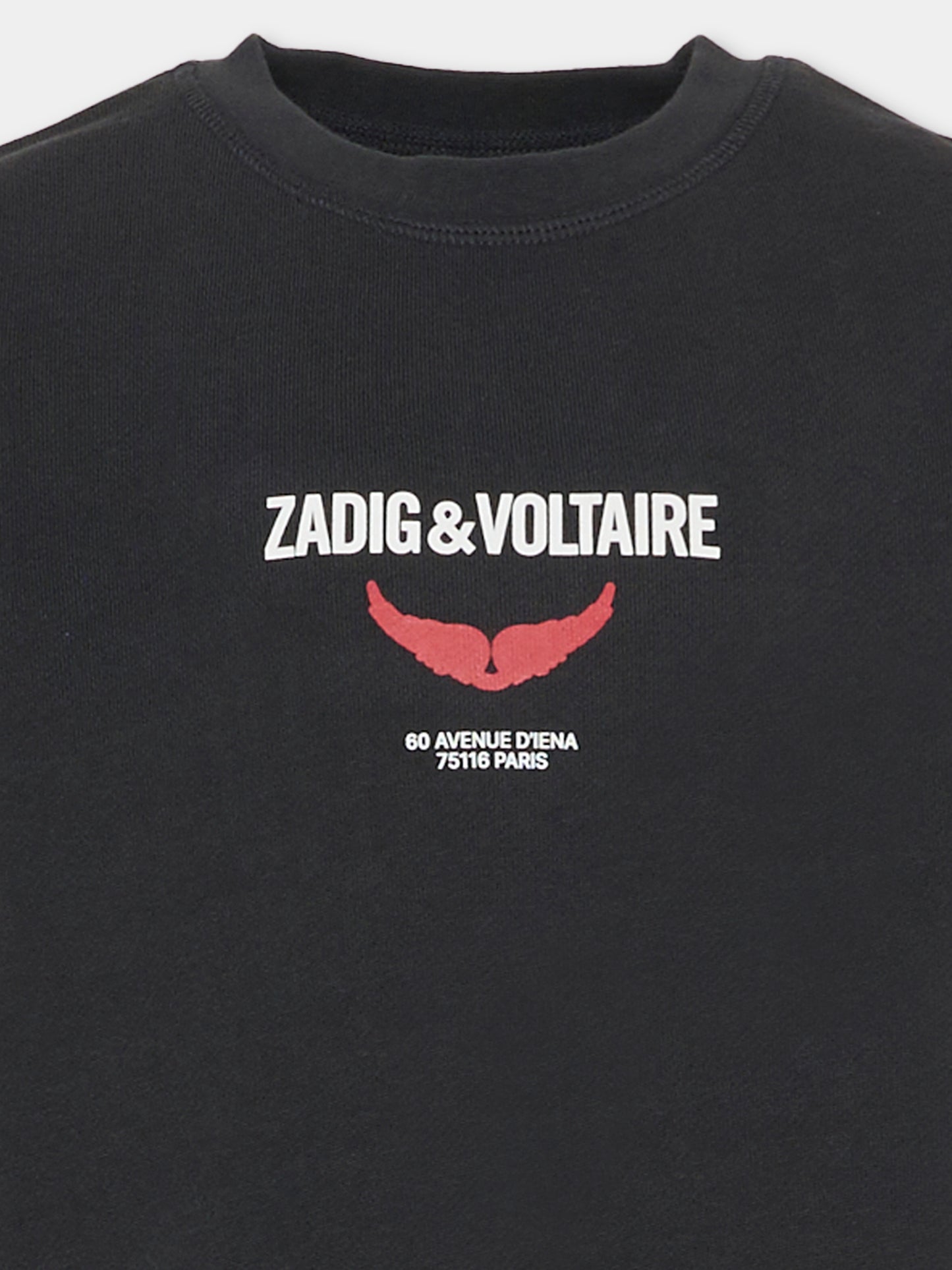 Felpa nera per bambini con logo,Zadig & Voltaire Kids,X60465 091
