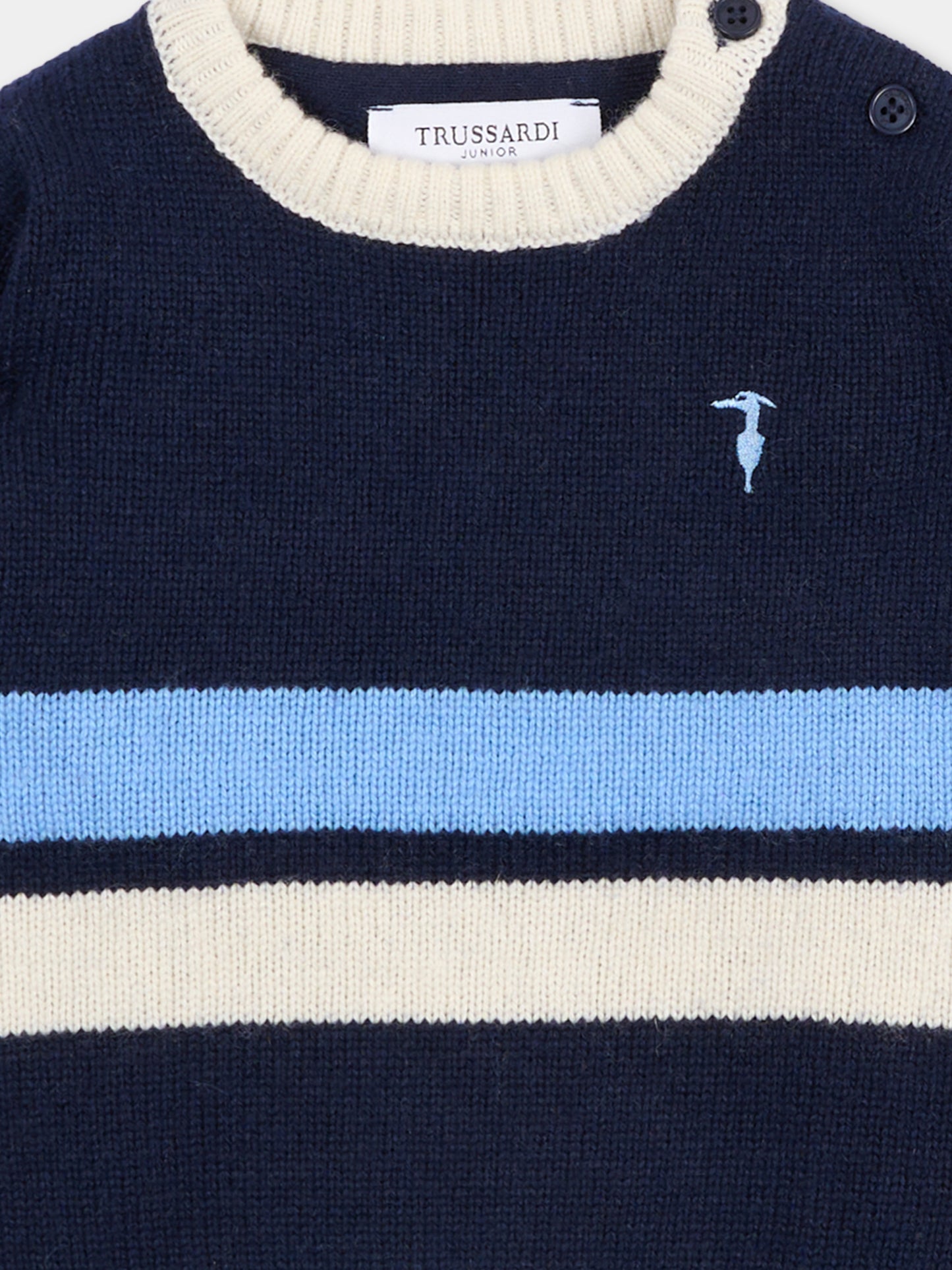 Maglione blu per neonato con logo celeste,Trussardi Junior,TIA25114MA PEACOAT
