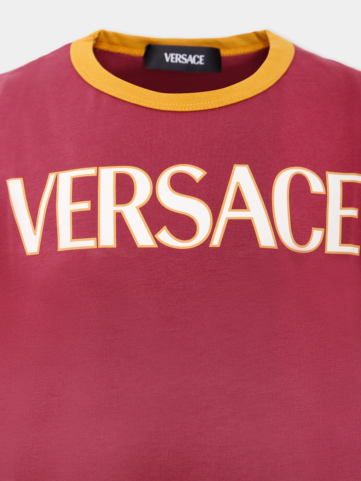 T-shirt bordeaux con logo avorio per bambini,Versace,1020651 1A14933 6R590