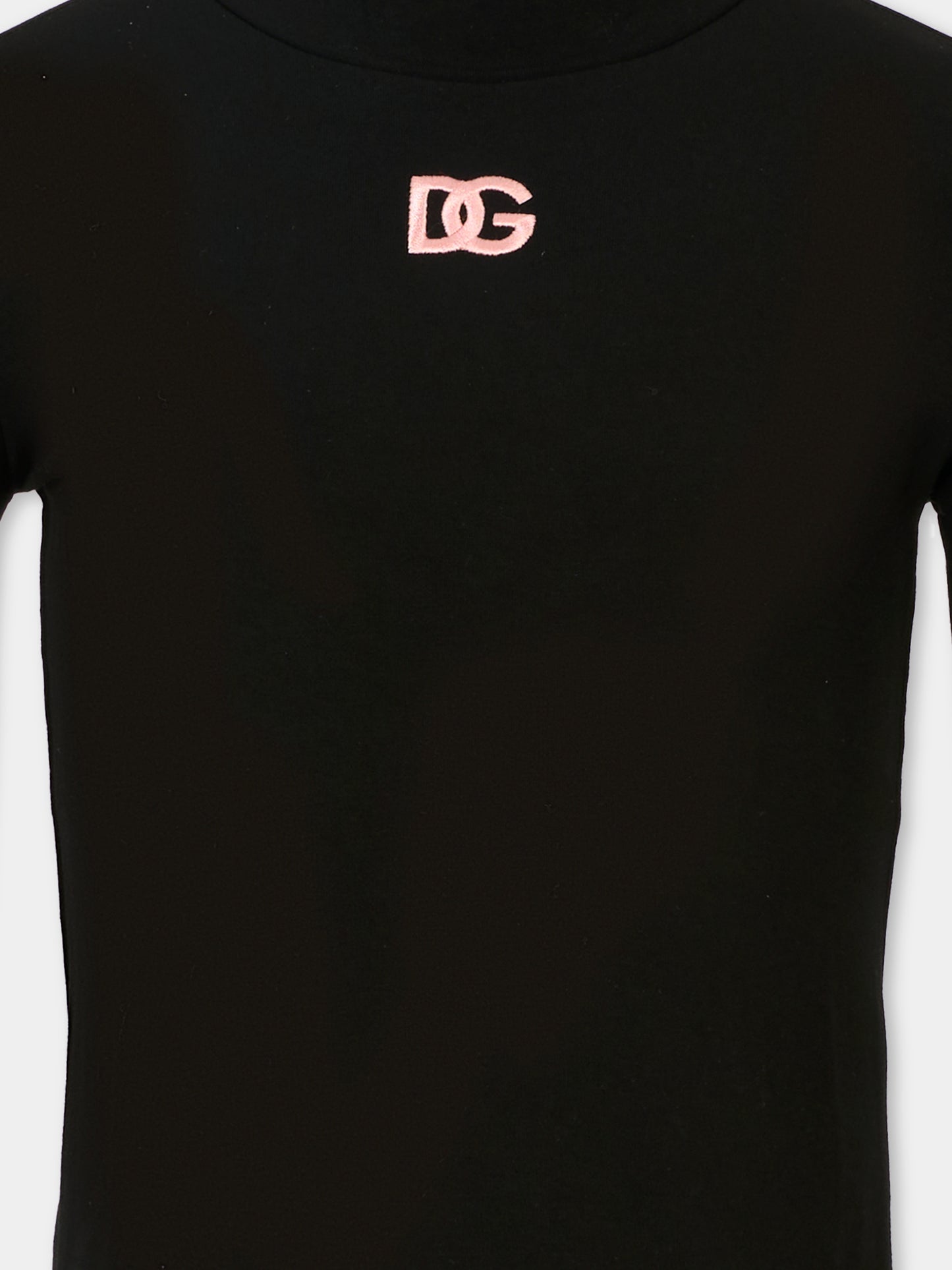 Dolcevita nero per bambina con logo rosa ricamato,Dolce & Gabbana Kids,L5JTLE G7N9L N0000
