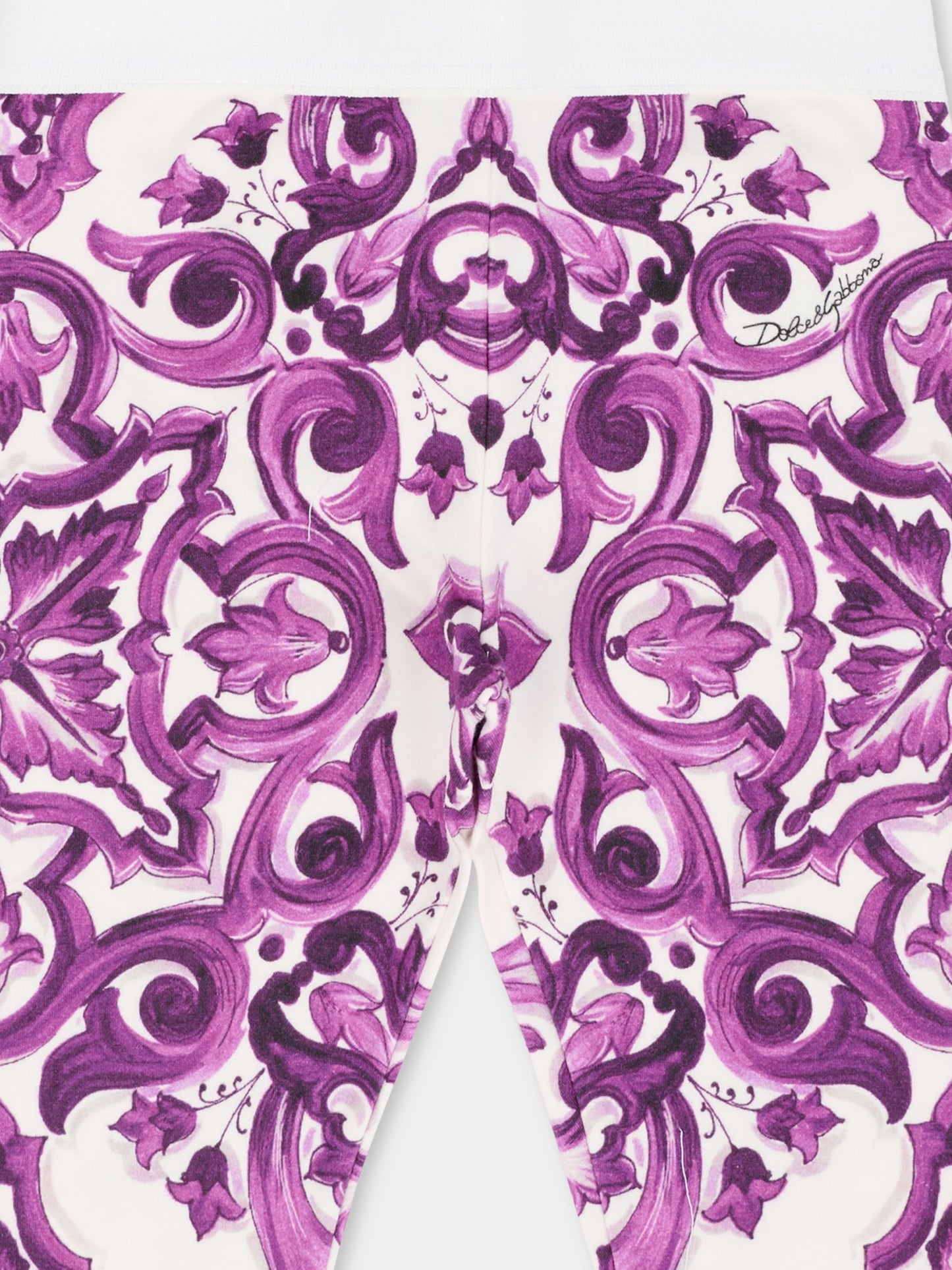 Leggings viola per neonata con stampa maioliche,Dolce & Gabbana Kids,L2JP5B HPGF4 IP3TN
