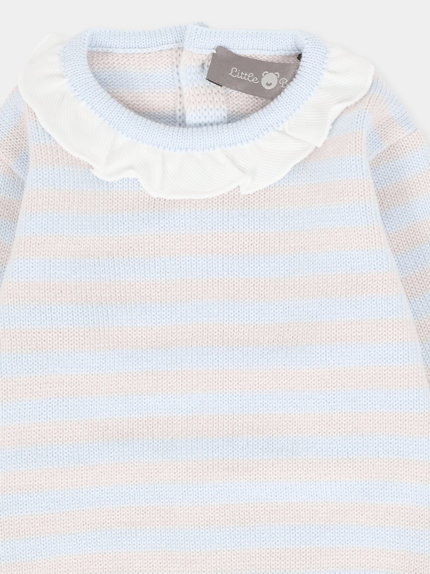 Maglione celeste per neonata con righe beige,Little Bear,2128 CIELO/BURRO