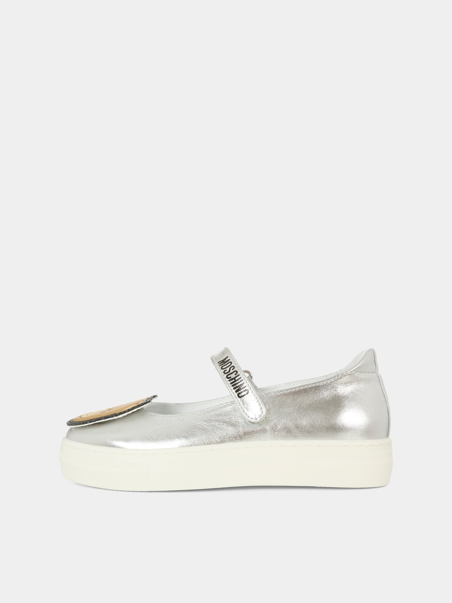 Silver ballet flats for girl with Teddy Bear