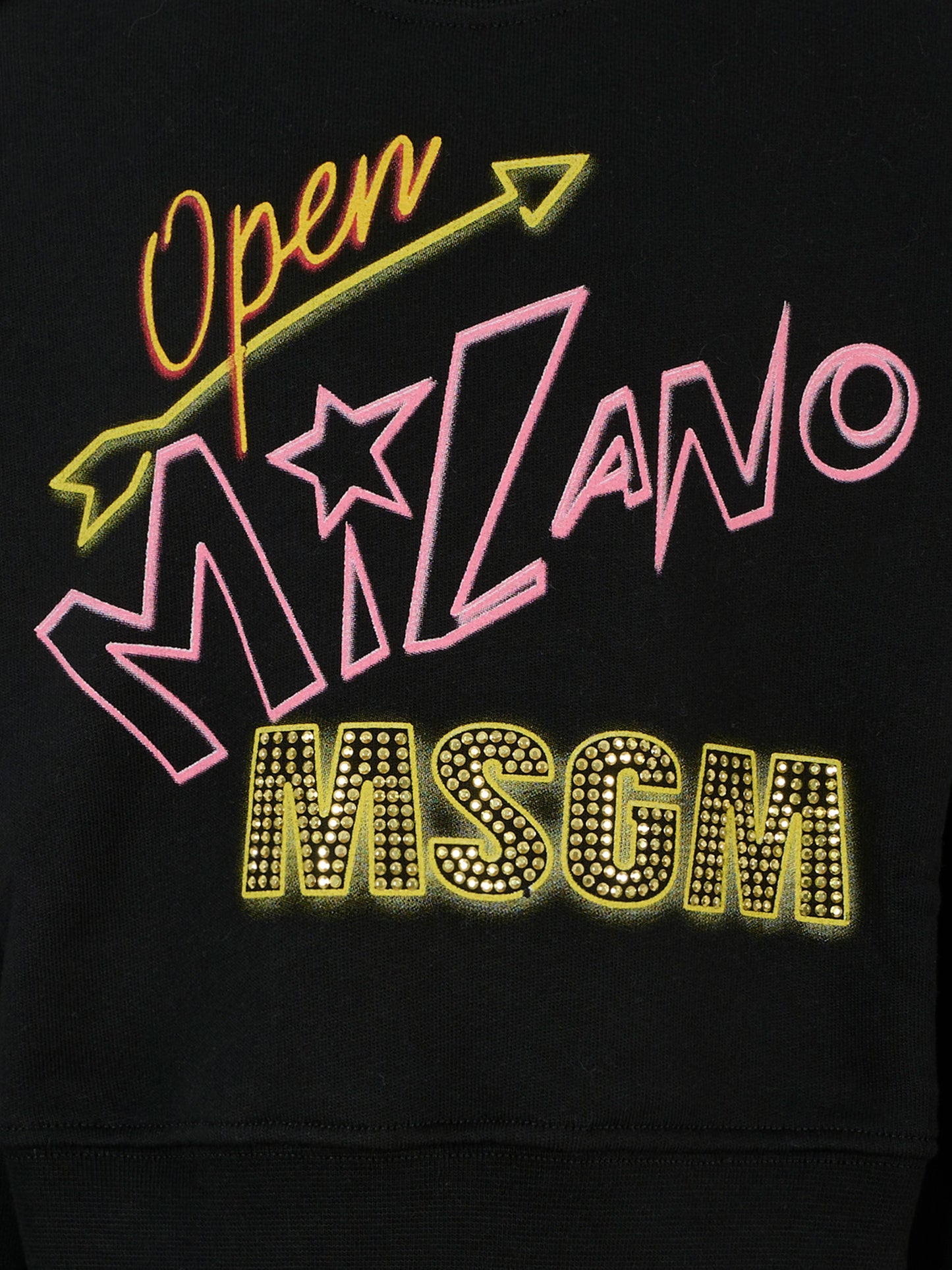 Felpa crop nera per bambina con logo e strass,Msgm Kids,F5MSJGSW268 110