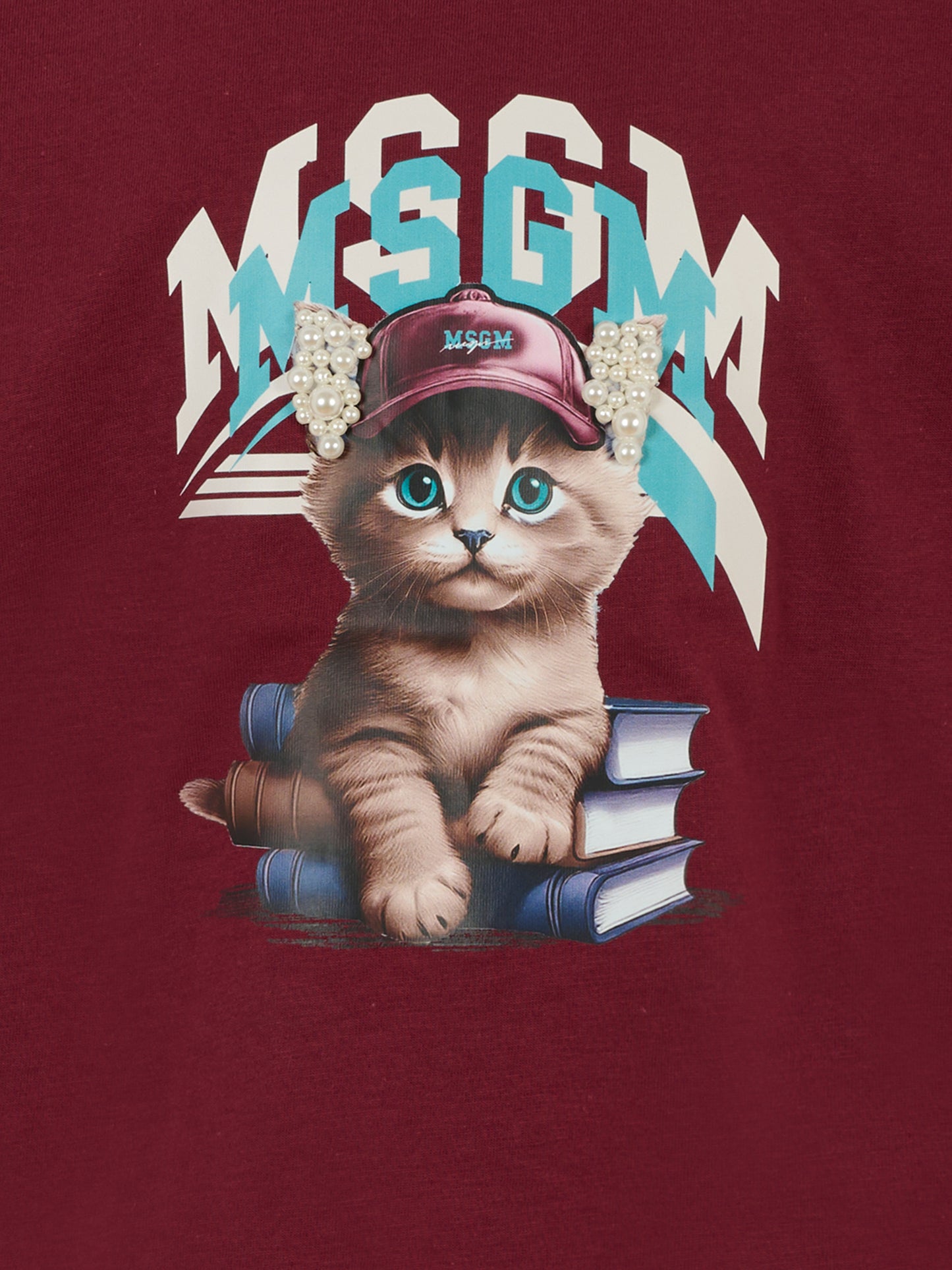 T-shirt bordeaux per bambina con gatto,Msgm Kids,F5MSJGTH120 MS034