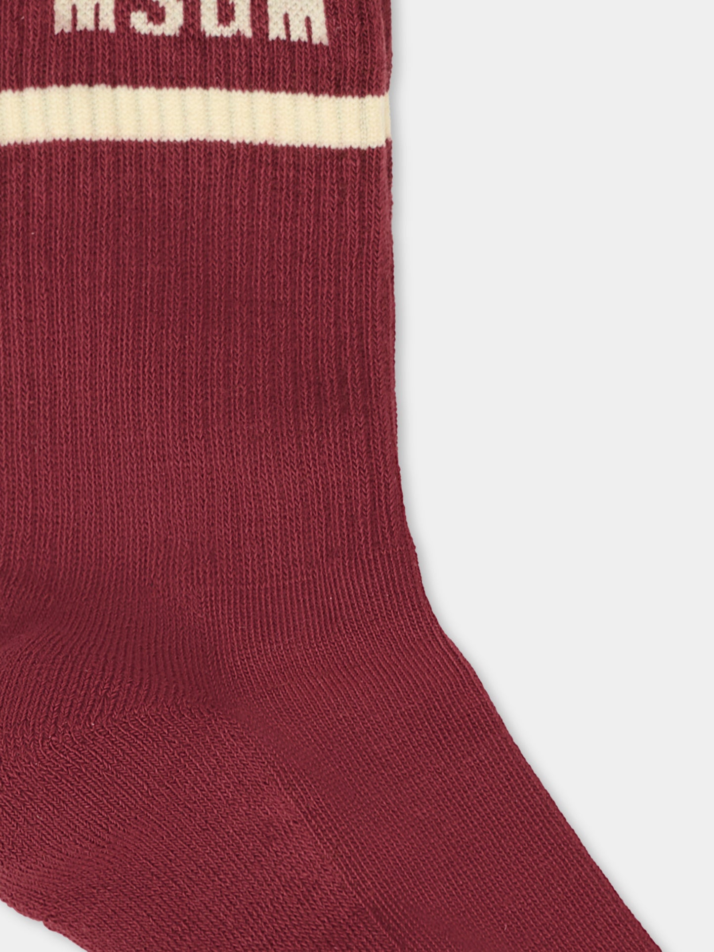 Calze bordeaux per bambini con logo avorio,Msgm Kids,F5MSJUSO278 MS034