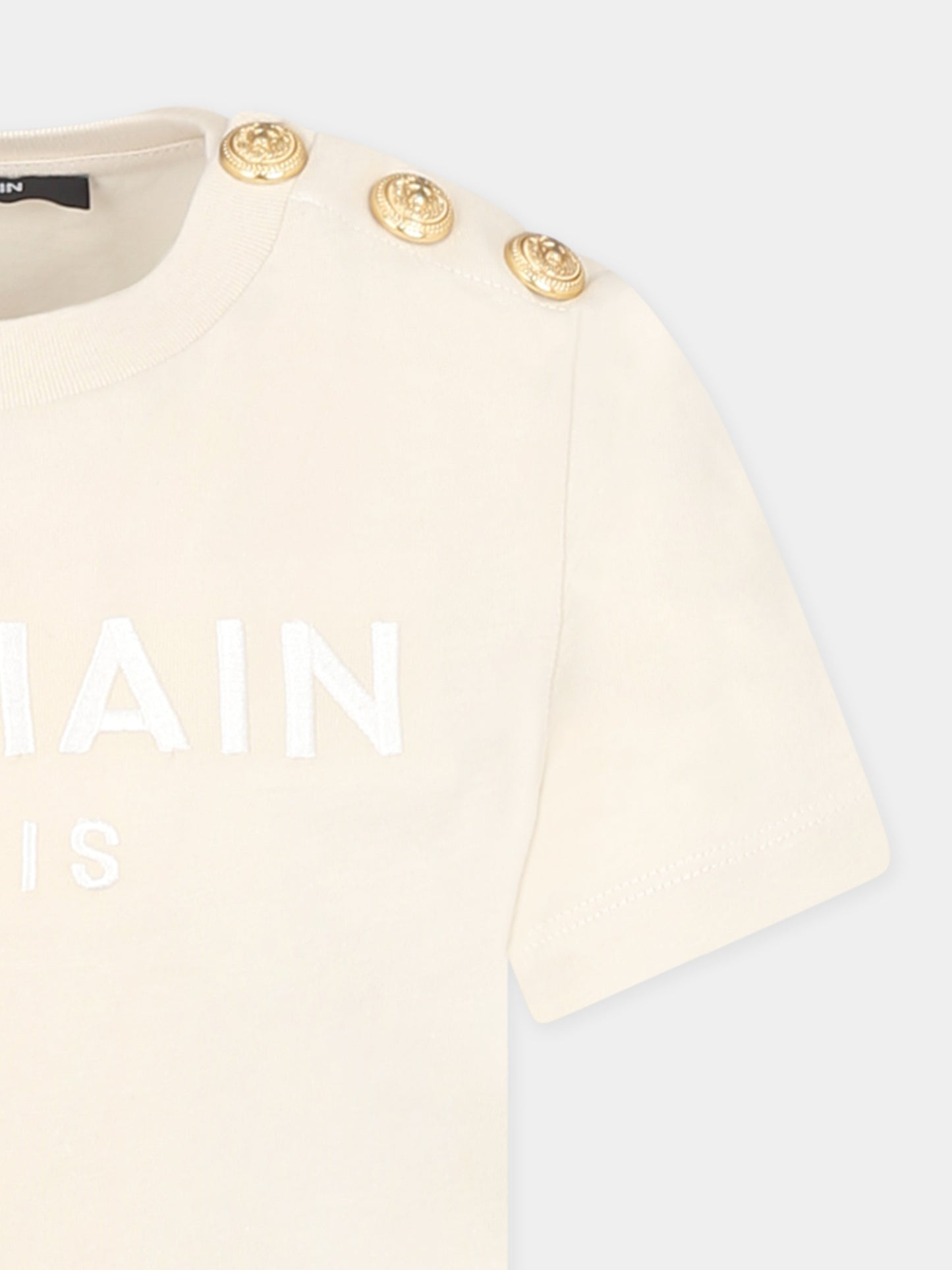 T-shirt beige per bambina con logo,Balmain Kids,BU8A11 Z1751 106