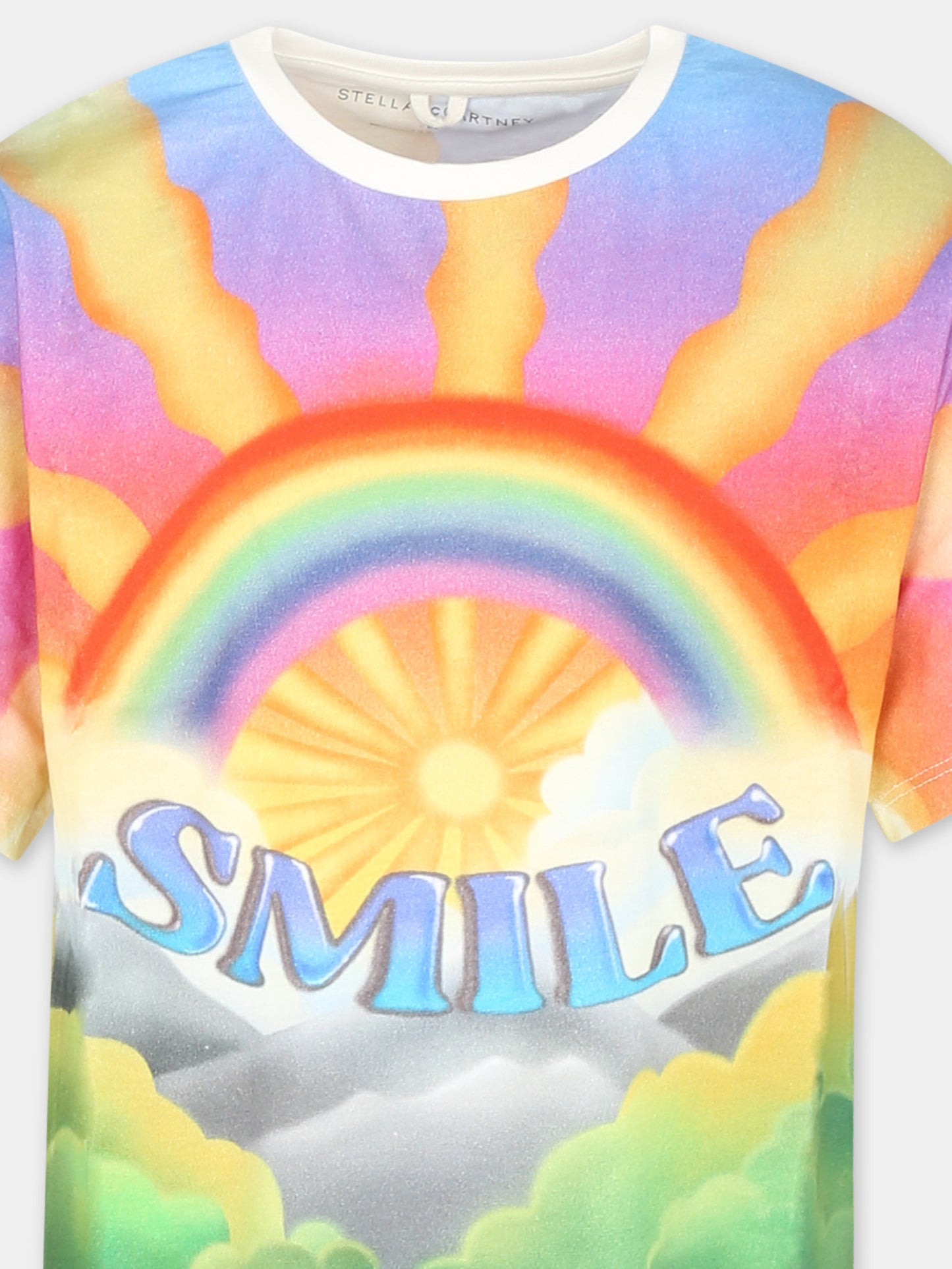 Vestito multicolor per bambina con arcobaleno e scritta,Stella Mccartney Kids,TU1D91 Z0434 999