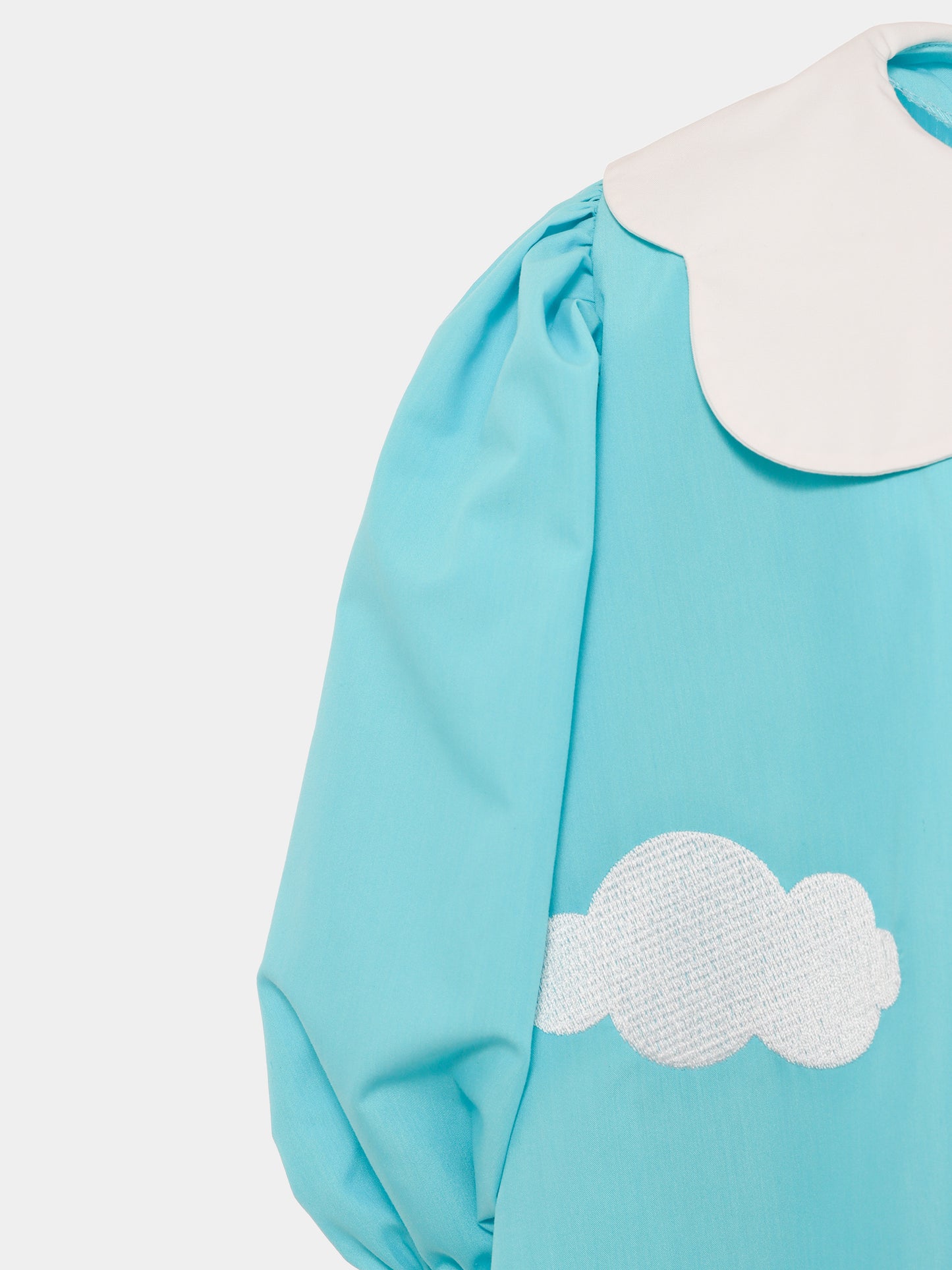Light blue dress for girl with clouds and hot air balloon