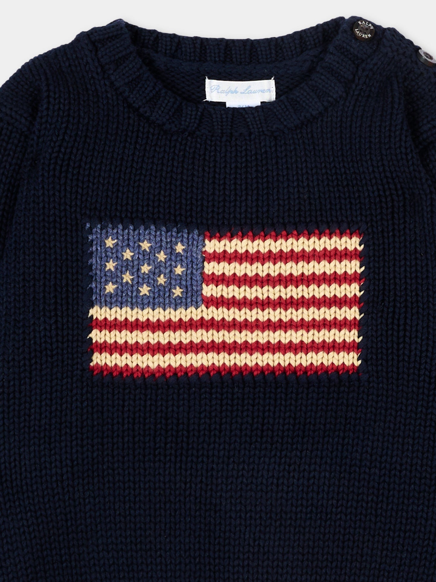 Maglione blu per neonato con bandiera,Ralph Lauren Kids,668285001