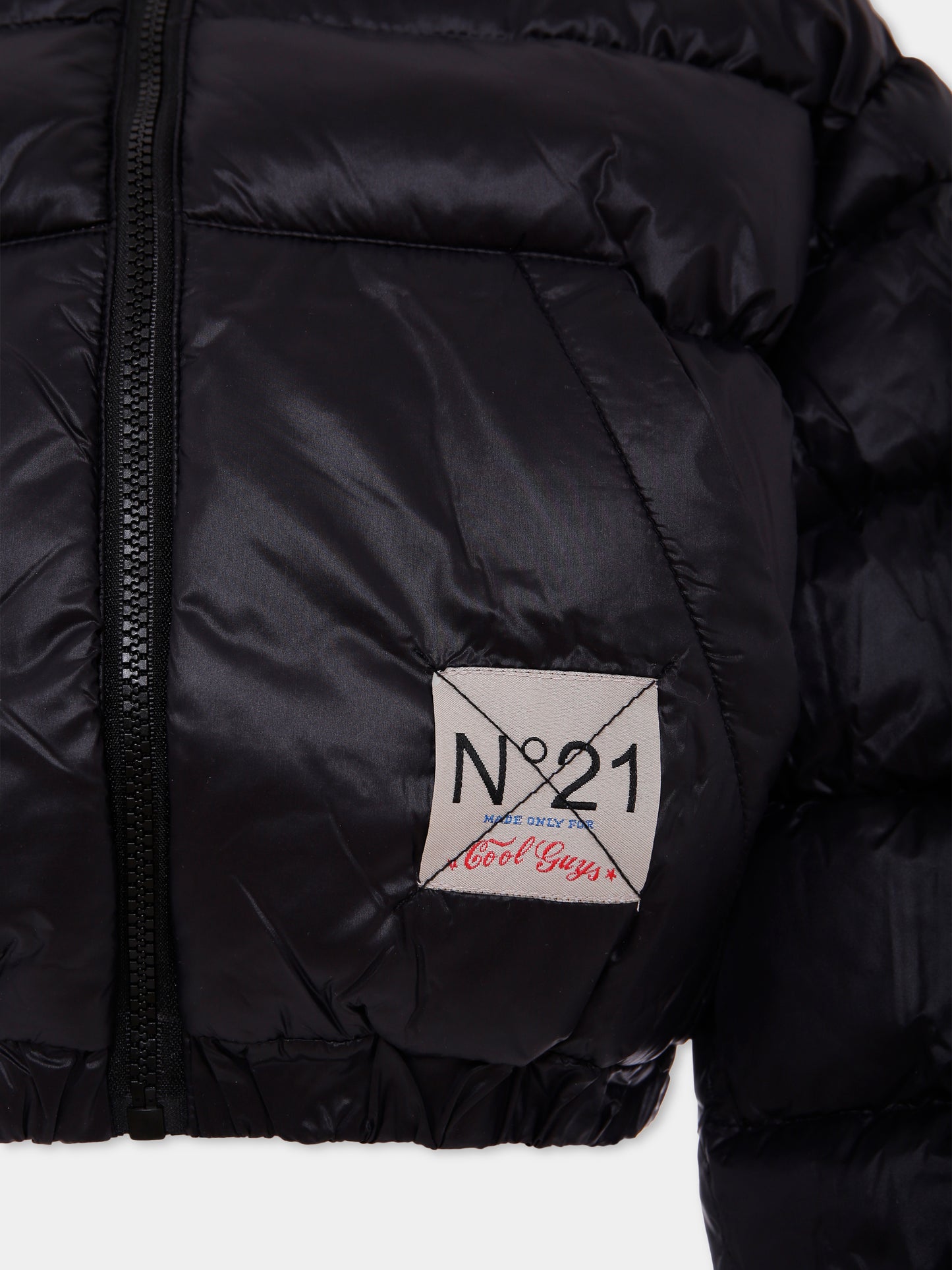 Piumino crop nero per bambina con logo,N°21 Kids,N21975 N0002 0N900