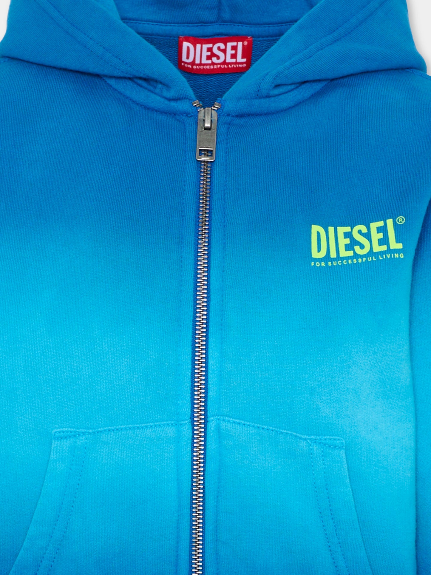 Felpa blu per bambino con logo fluo,Diesel,J02618 KYA0J K804