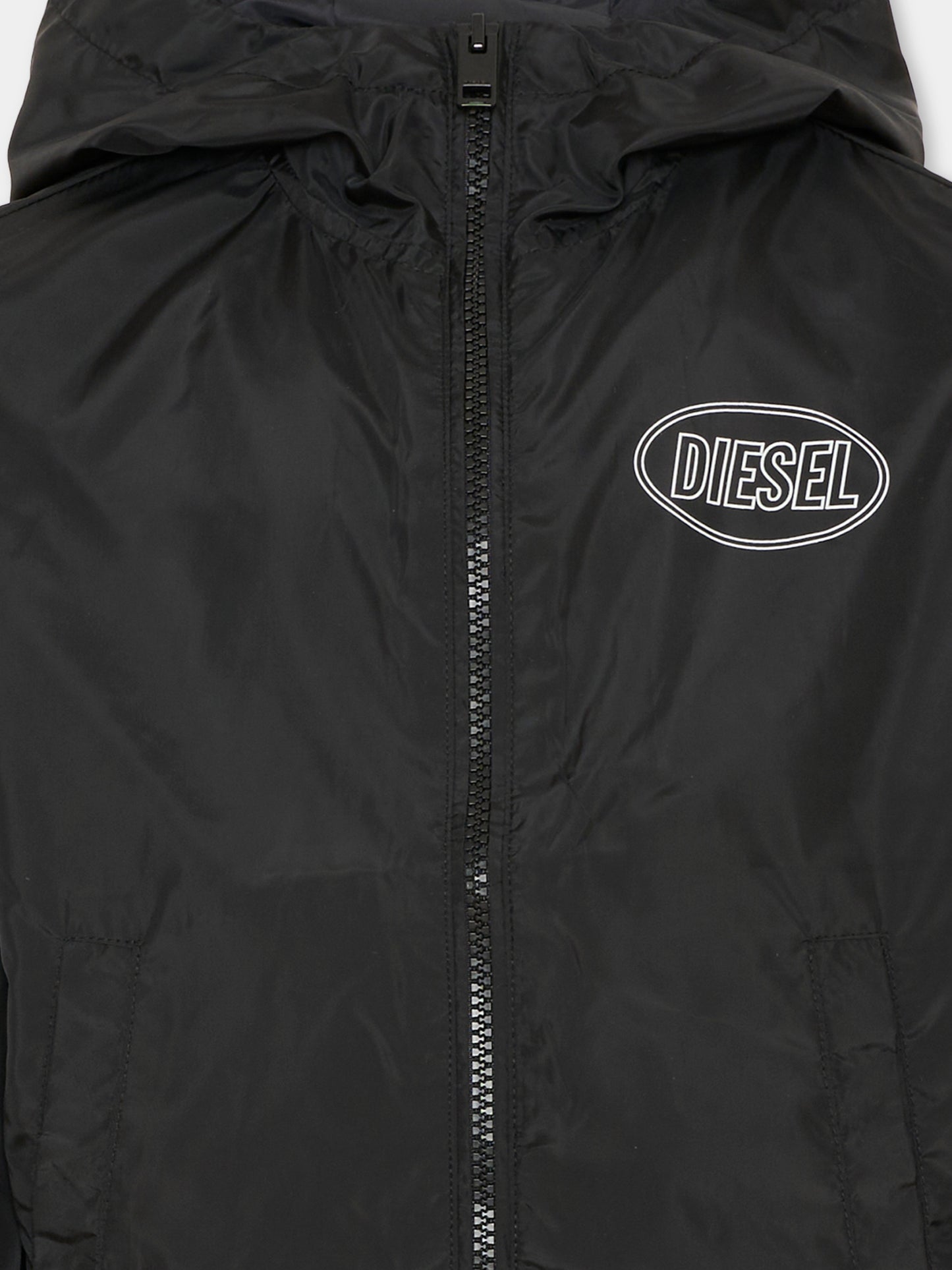 Giacca a vento nera per bambini con logo,Diesel,J02645 KXBSF K900
